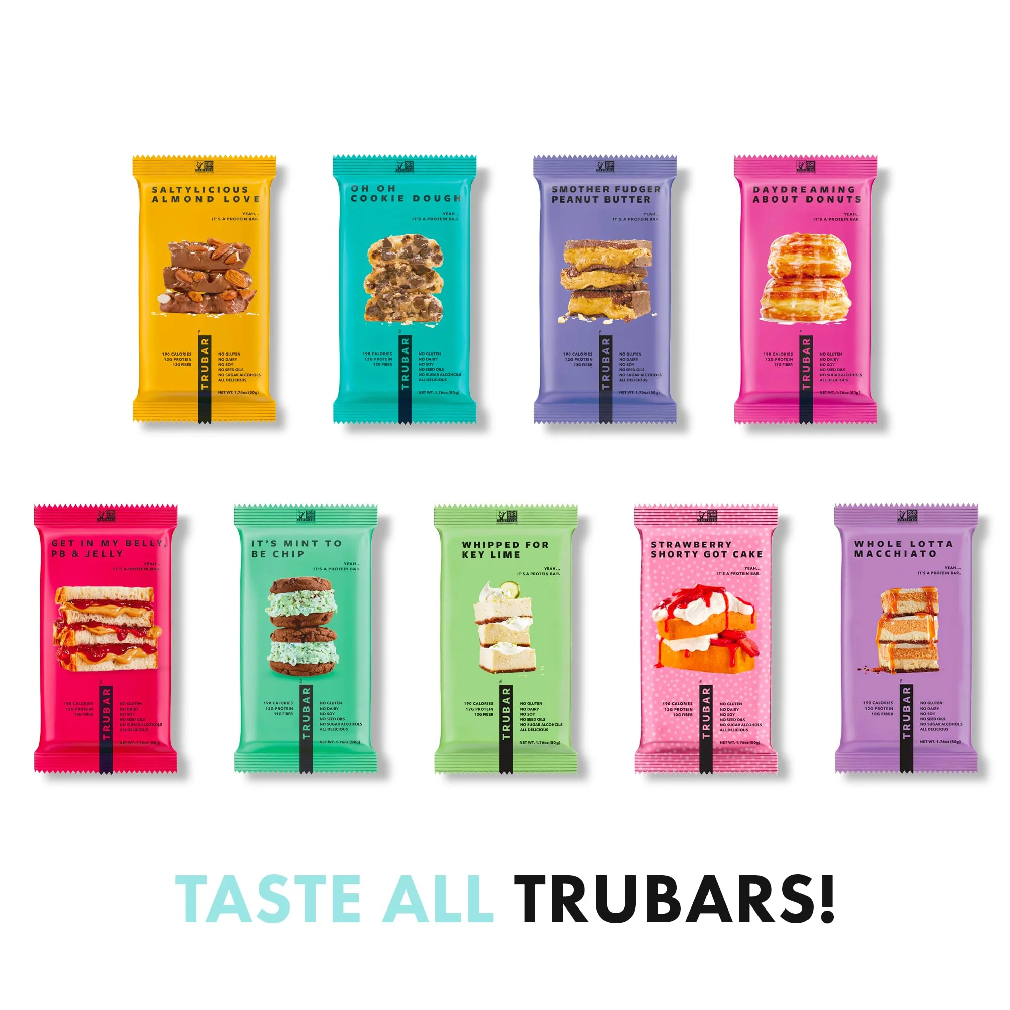TRUBAR Vegan Protein Bar, Get In My Belly Pb & Jelly, Gluten Free, Plant Based, High Fiber, Dairy Free, Low Fat, Non GMO, No Sugar Alcohols, 12G Lean Protein, 13G Fiber, Healthy Snack Bars, 12 CT - Image 2