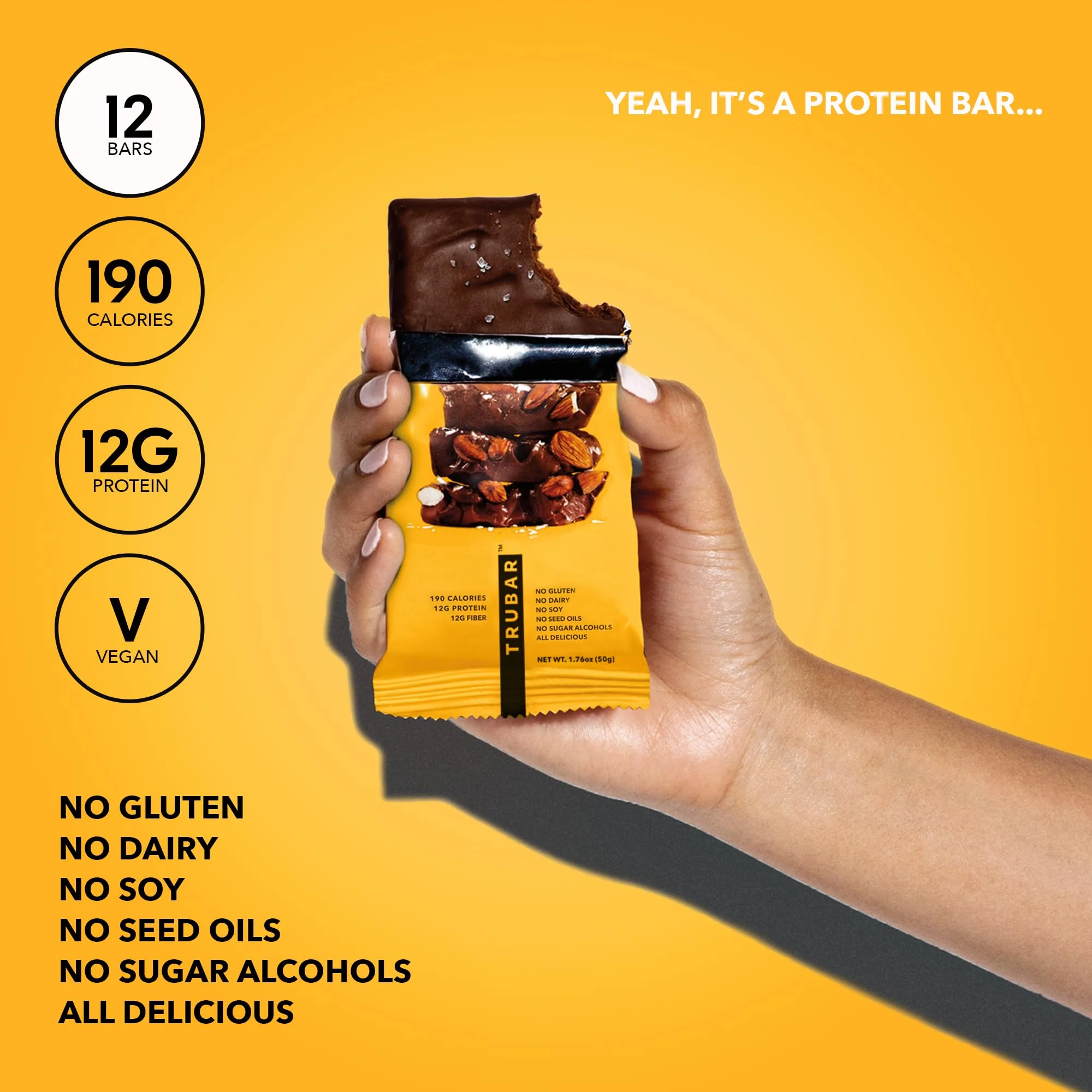 TRUBAR Vegan Protein Bar, Saltylicious Almond Love, Gluten Free, Plant Based, High Fiber, Dairy Free, Low Fat, Non GMO, No Sugar Alcohols, 12G Lean Protein, 13G Fiber, Healthy Snack Bars, 12 CT - Image 7