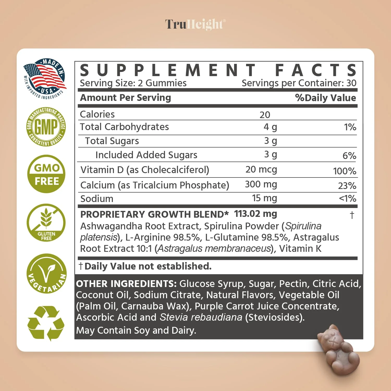 TruHeight Growth Gummies (Watermelon) Natural Growth & Development Supplement for Kids & Teens - Vitamin D, K, Calcium & Ashwaganda - Bone Strength Vitamins, Picky Eater Ages 5+ (Pack of 2) 120 Count - Image 4