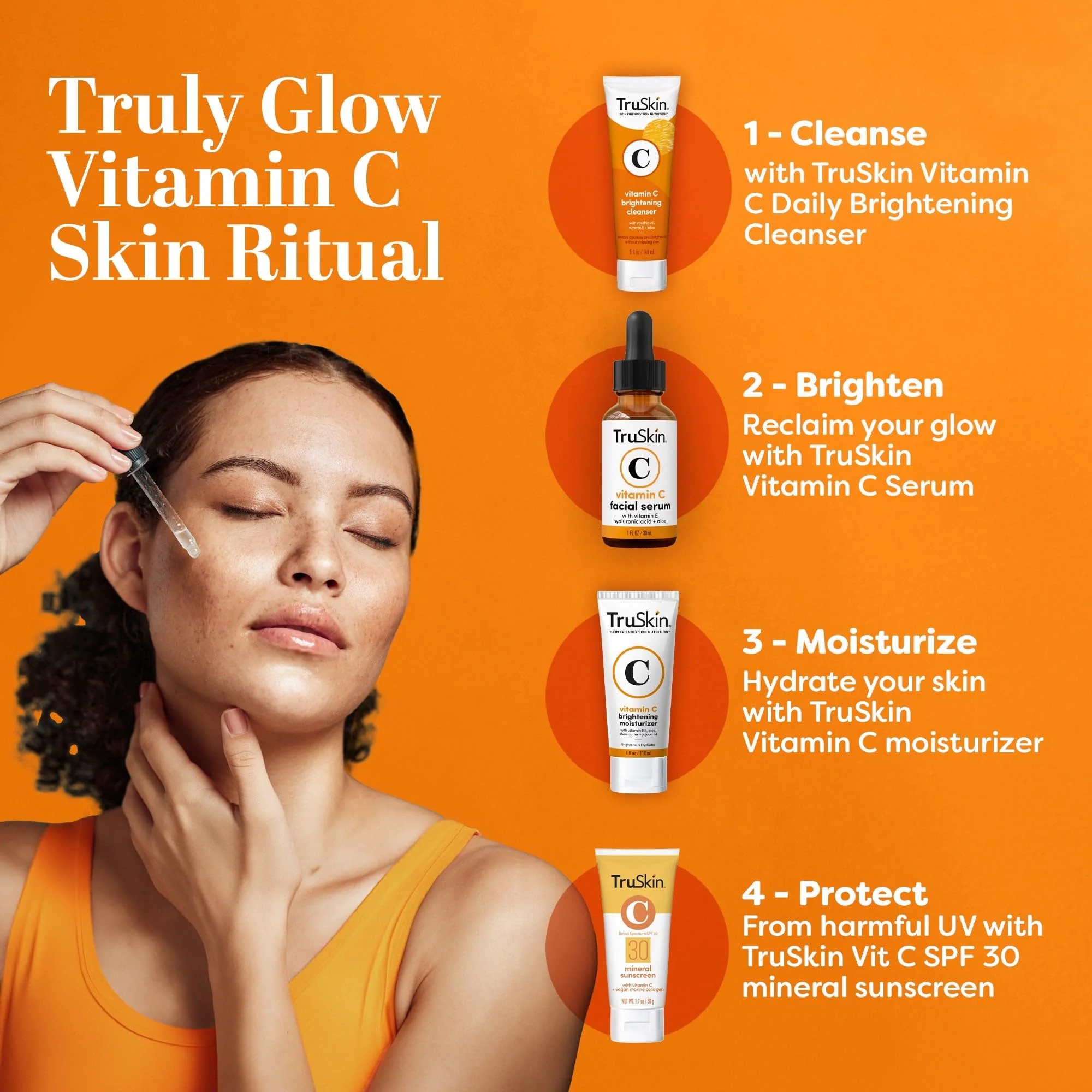 TruSkin Vitamin C Serum For Face – Anti Aging Formula with Vitamin C, Hyaluronic Acid, Vitamin E – Brightening Serum – Improve Appearance of Dark Spots, Tone, Fine Lines & Wrinkles, 1 Fl Oz - Image 3