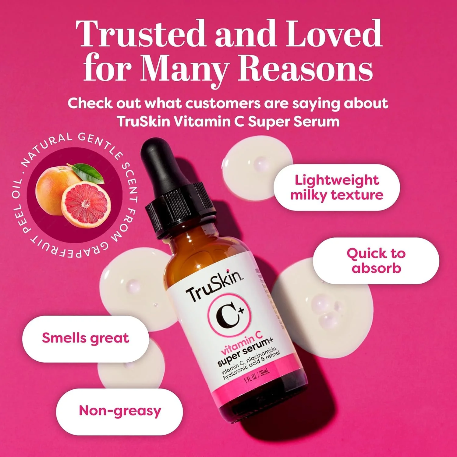 TruSkin Vitamin C Super Serum - Niacinamide, Retinol, Hyaluronic & Salicylic Acid - All-in-One Anti Aging Serum for Face – Improve Appearance of Dark Spots, Firmness for Brighter Looking Skin, 1 Fl Oz - Image 4