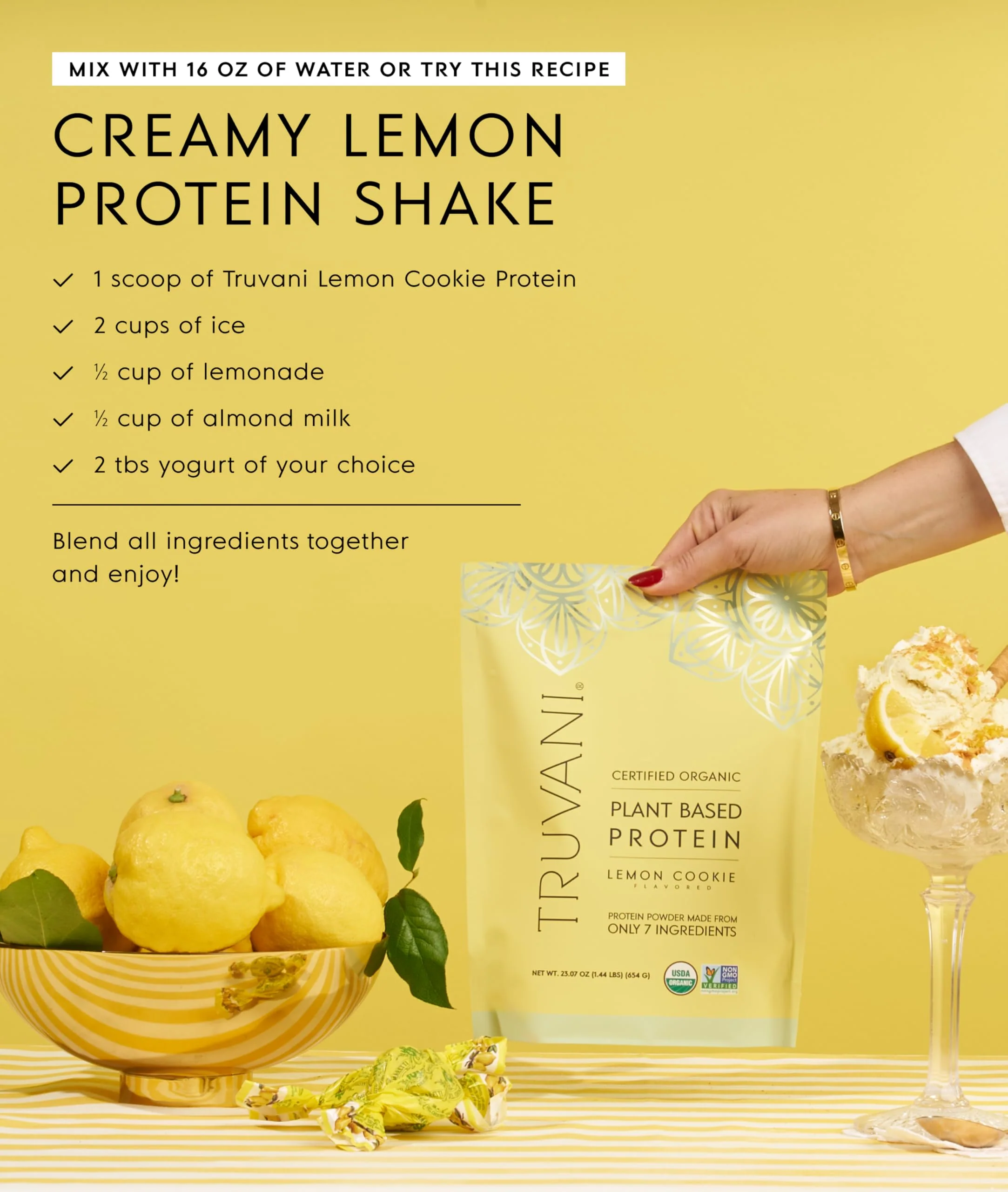 Truvani Vegan Pea Protein Powder | Lemon Cookie | 20g Organic Plant Based Protein | 10 Servings | Keto | Gluten & Dairy Free | Low Carb | No Added Sugar - Image 4