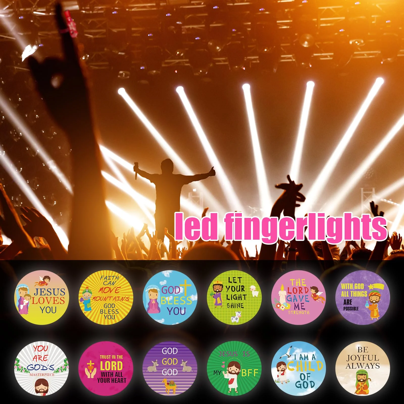 Tuanse 36 Pcs Halloween Christian Finger Lights Gifts Bulk Christian Bible Jesus Church Finger Flashlights Glow in the Dark Religious Inspirational Party Favors for Kids Christmas Halloween Gifts - Image 3