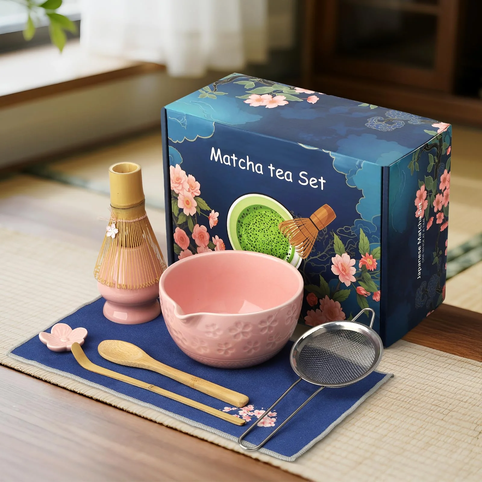 TUFGAM Matcha Whisk Set, Birthday Gifts for Women Mom Her, 8PCs Ceremony Matcha Tea Kit, 18OZ Matcha Bowl with Spout, Whisk, Bamboo Scoop, Sifter, Tea Towel, Ideal Gift for Christmas, Wedding