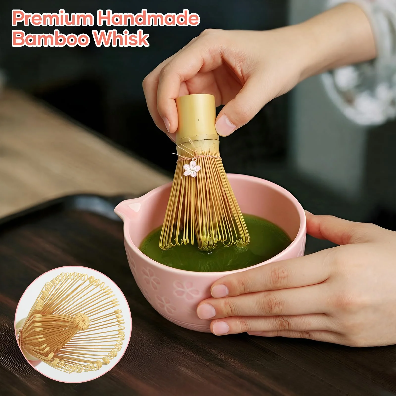 TUFGAM Matcha Whisk Set, Birthday Gifts for Women Mom Her, 8PCs Ceremony Matcha Tea Kit, 18OZ Matcha Bowl with Spout, Whisk, Bamboo Scoop, Sifter, Tea Towel, Ideal Gift for Christmas, Wedding - Image 7
