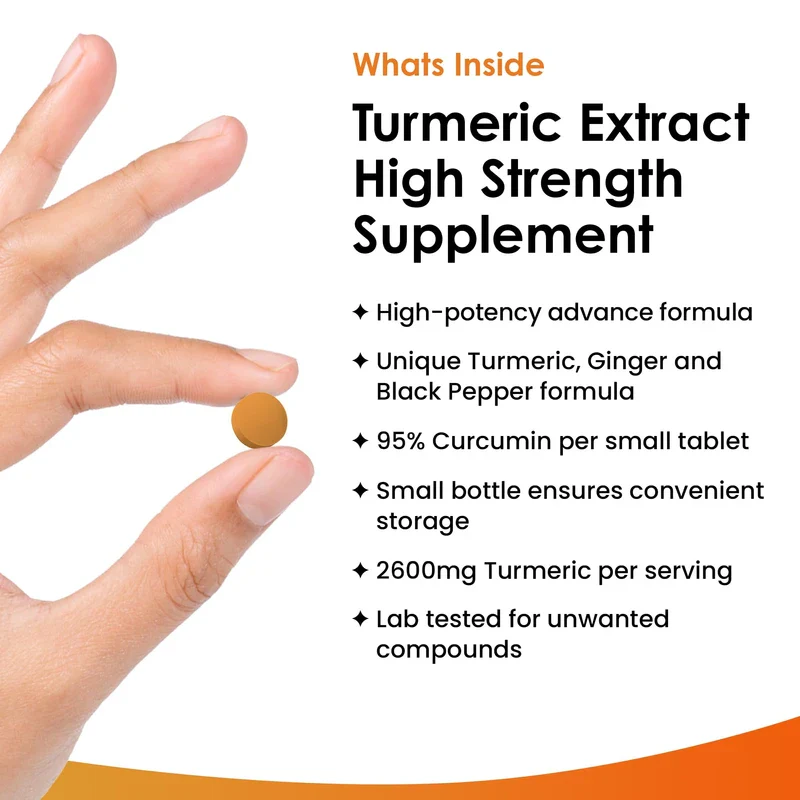 Turmeric Tablets 2600mg High Strength with Black Pepper & Ginger (6 Months Supply) Active 95% Turmeric Curcumin Supplements 365 Tablets Not Capsules, Vegan, UK Made by New Leaf - Image 2