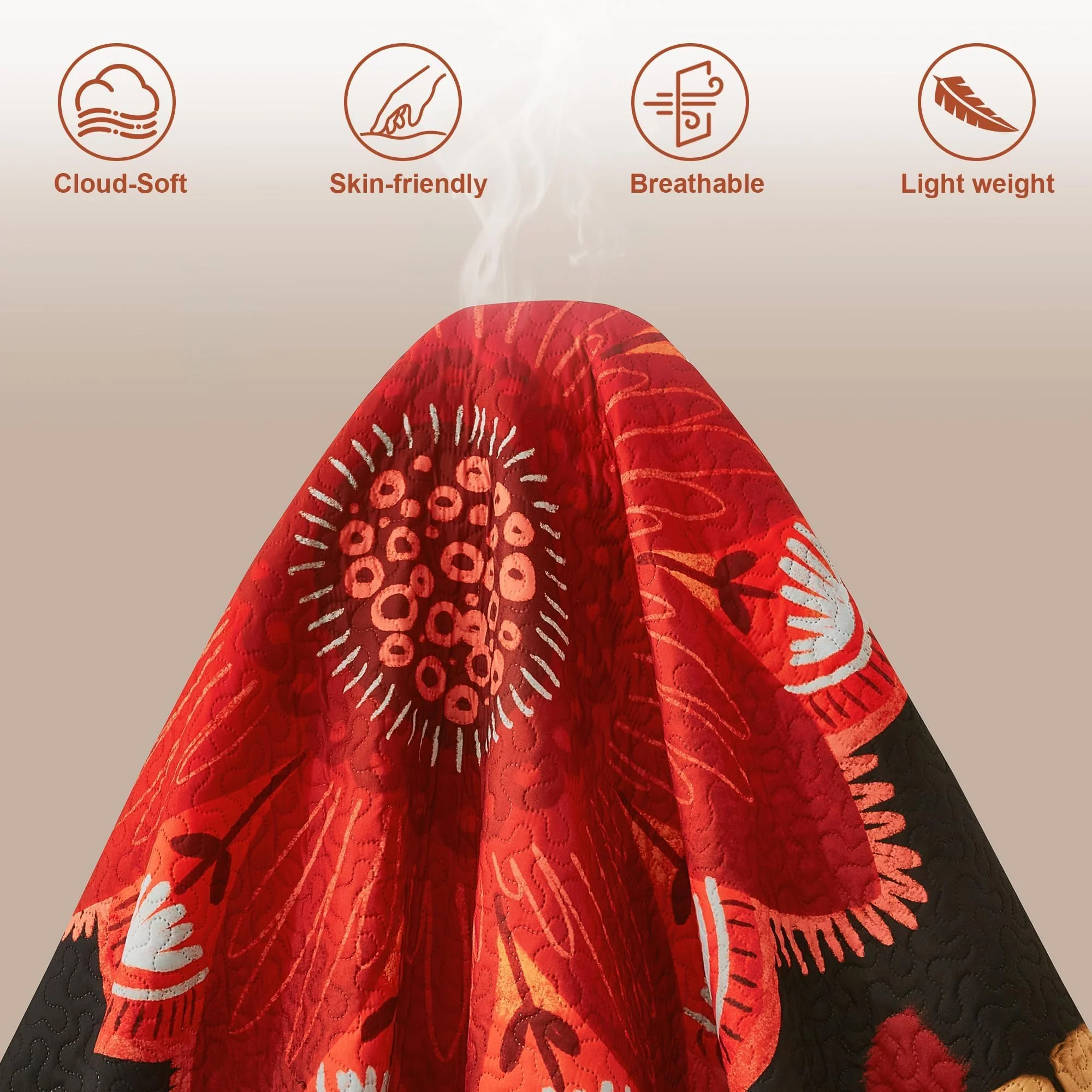 Tyrot 3 Piece Black Red Boho Floral Full/Queen Quilt Sets Farmhouse Christmas Reversible Lightweight Bedspread Coverlet with 2 Shams Mid Century Microfiber Bedding Quilts Set for All Season, 90''x96'' - Image 4