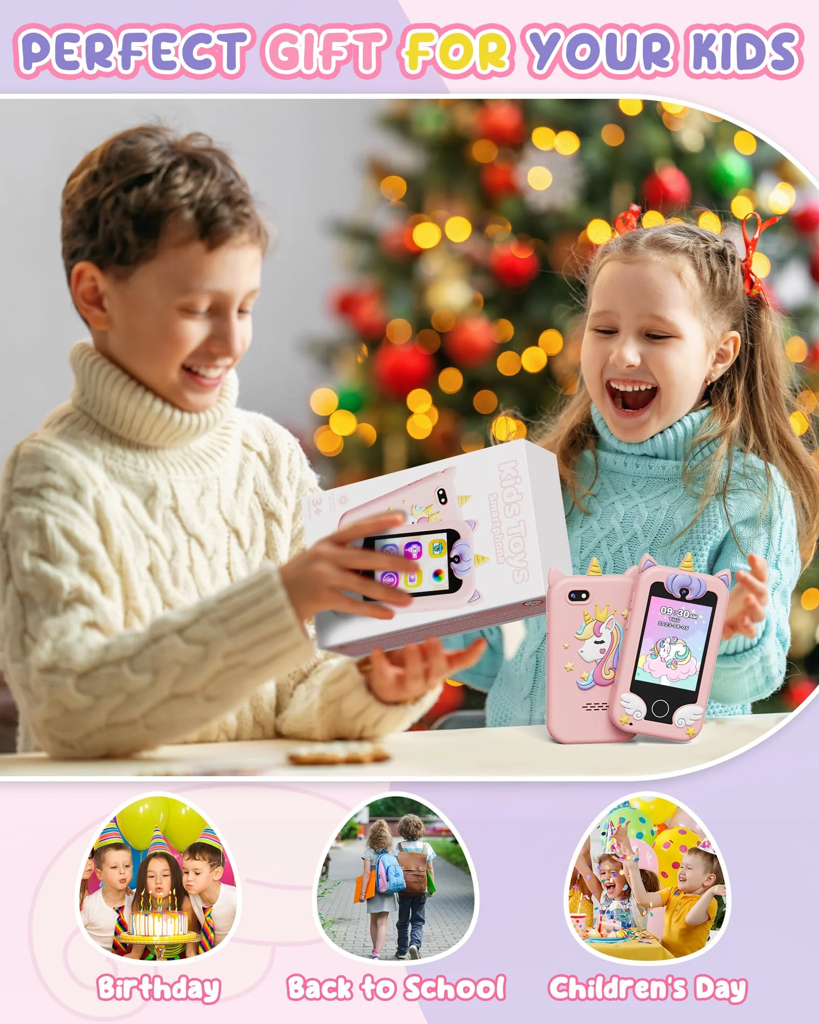 UCIDCI Unicorn Kids Smart Phone Toys for Girls Ages 3-7 with Dual Camera - Toddler Phone with Learning Games, Travel Toys with MP3 Music Player for Christmas, Birthday Gifts for 3 4 5 6 7 Year Old - Image 2