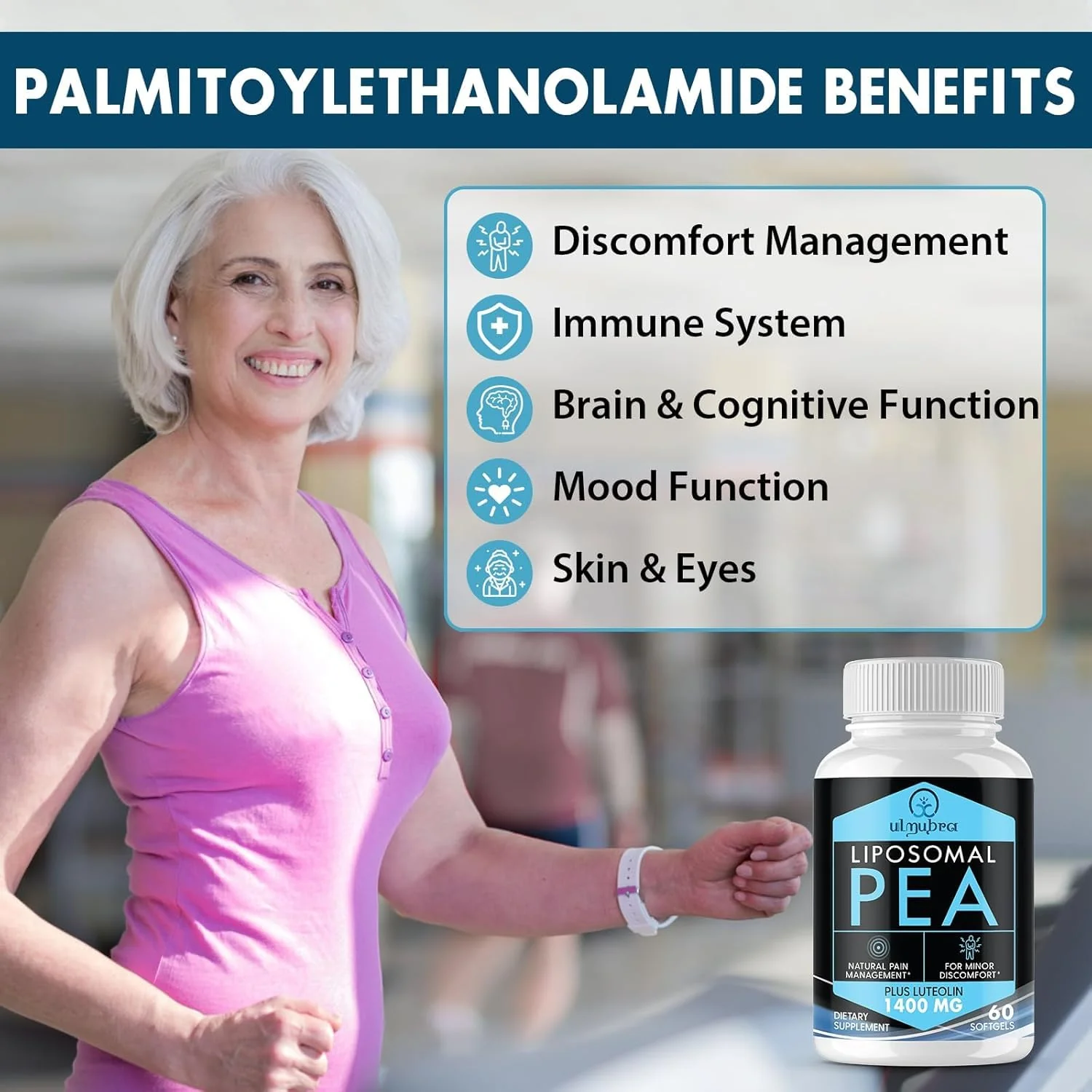 Ulmubra Liposomal Palmitoylethanolamide 1300 MG Plus Luteolin 100 MG, Superior Absorption, Micronized Pea Supplement for Discomfort Management, 60 Softgels - Image 4