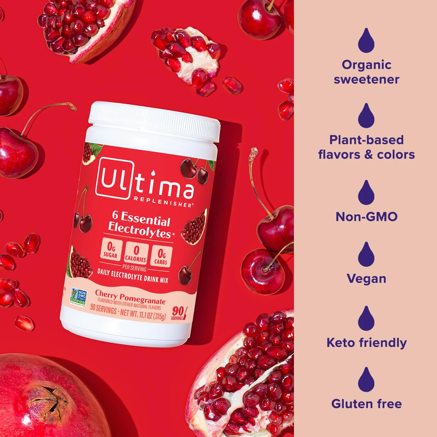 Ultima Replenisher Daily Electrolyte Powder Drink Mix – Sugar Free – Cherry Pomegranate, 90 Servings – Hydration Powder with 6 Electrolytes & Minerals – Keto Friendly, Vegan, Non-GMO - Image 4