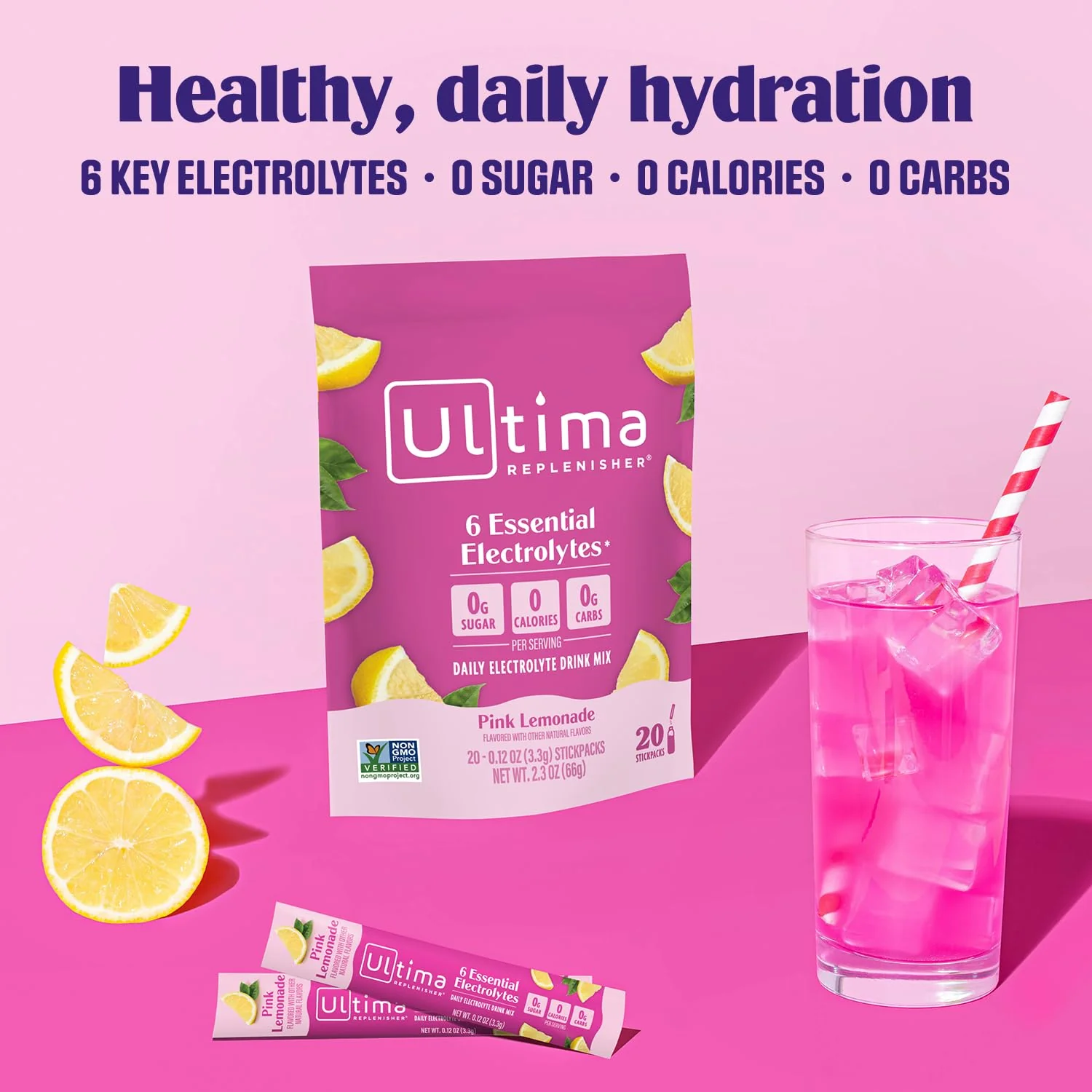Ultima Replenisher Daily Electrolyte Powder Drink Mix – Sugar Free – Pink Lemonade, 20 Stickpacks – Hydration Packets with 6 Electrolytes and Trace Minerals – Keto Friendly, Vegan, Non-GMO - Image 6