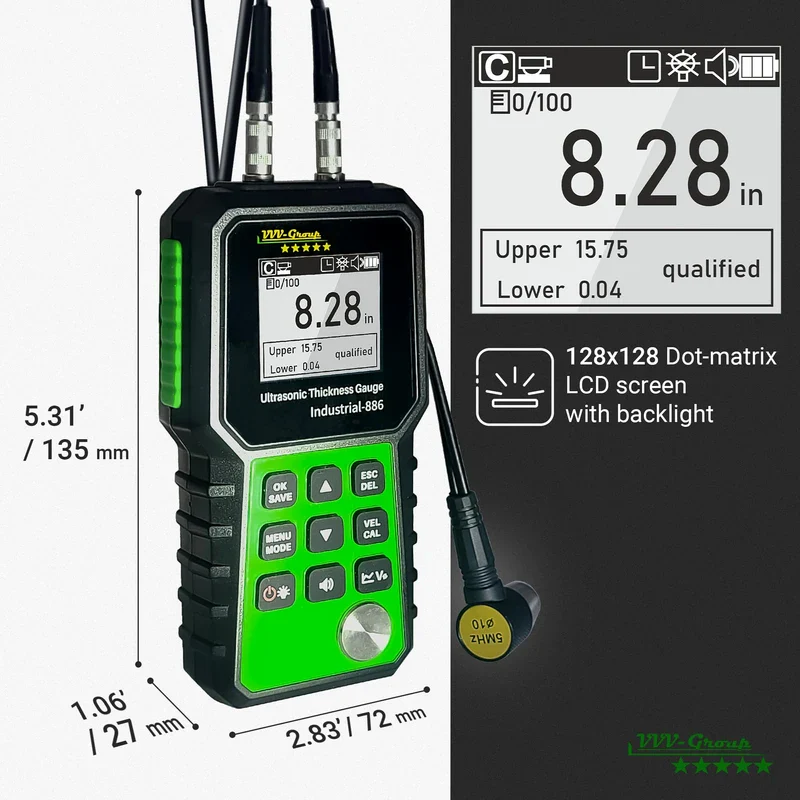 Ultrasonic Thickness Tester Industrial-886 / Digital Metals Thickness Gauge with Range 0.04-15.75in(1-400mm) / Industrial Measuring Instrument - Image 3