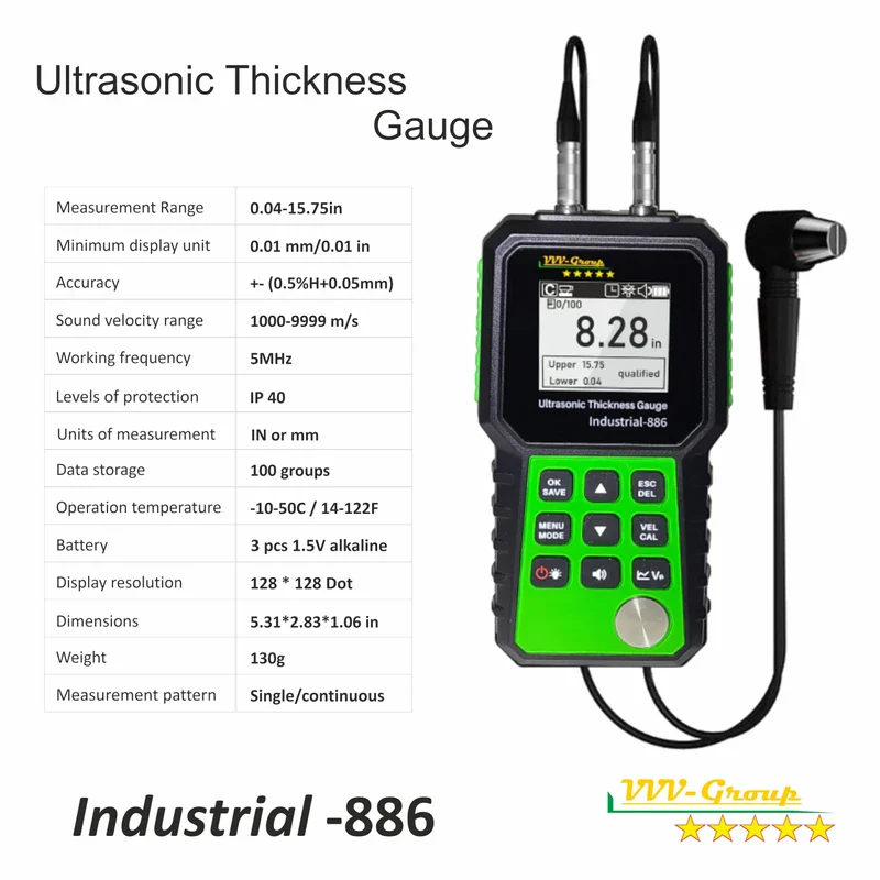 Ultrasonic Thickness Tester Industrial-886 / Digital Metals Thickness Gauge with Range 0.04-15.75in(1-400mm) / Industrial Measuring Instrument - Image 5
