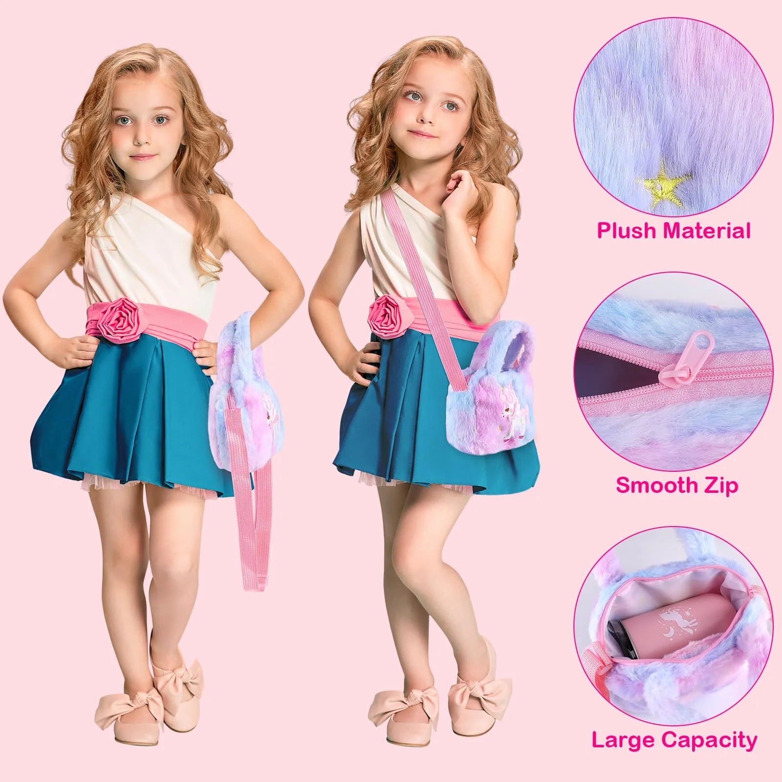 Unicorns Gifts for Girls 4 5 6 7 8 9 10+ Years Old with Unicorns Handbag Purse/Diary with Lock/Headband/Eye Mask/Water Bottle, Kids Unicorn Toy Soft Plush Toys Set for Birthday Gifts Christmas - Image 4