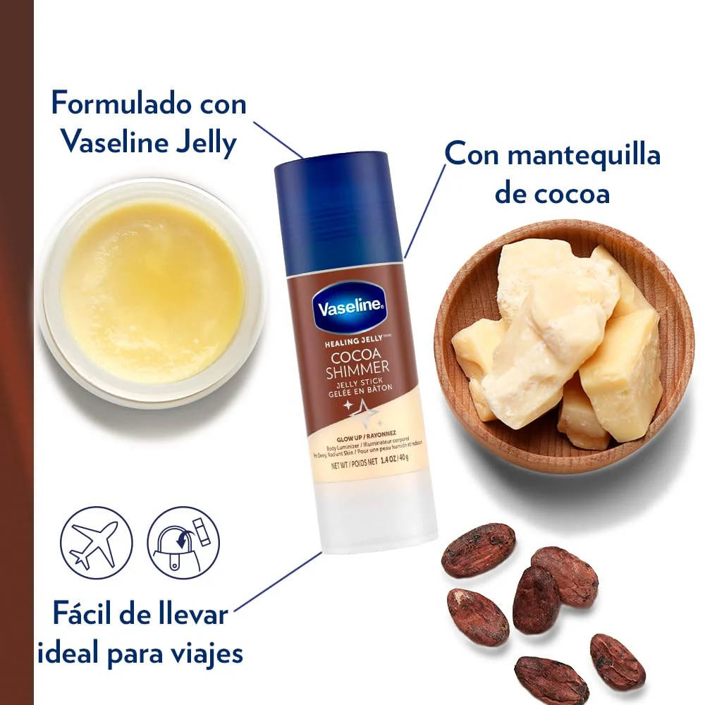 Unilever Vaseline Cocoa Shimmer Jelly Stick GLOW UP Body Luminizer For Dewy Radiant Skin 1.4 oz - 3 Count - Image 7