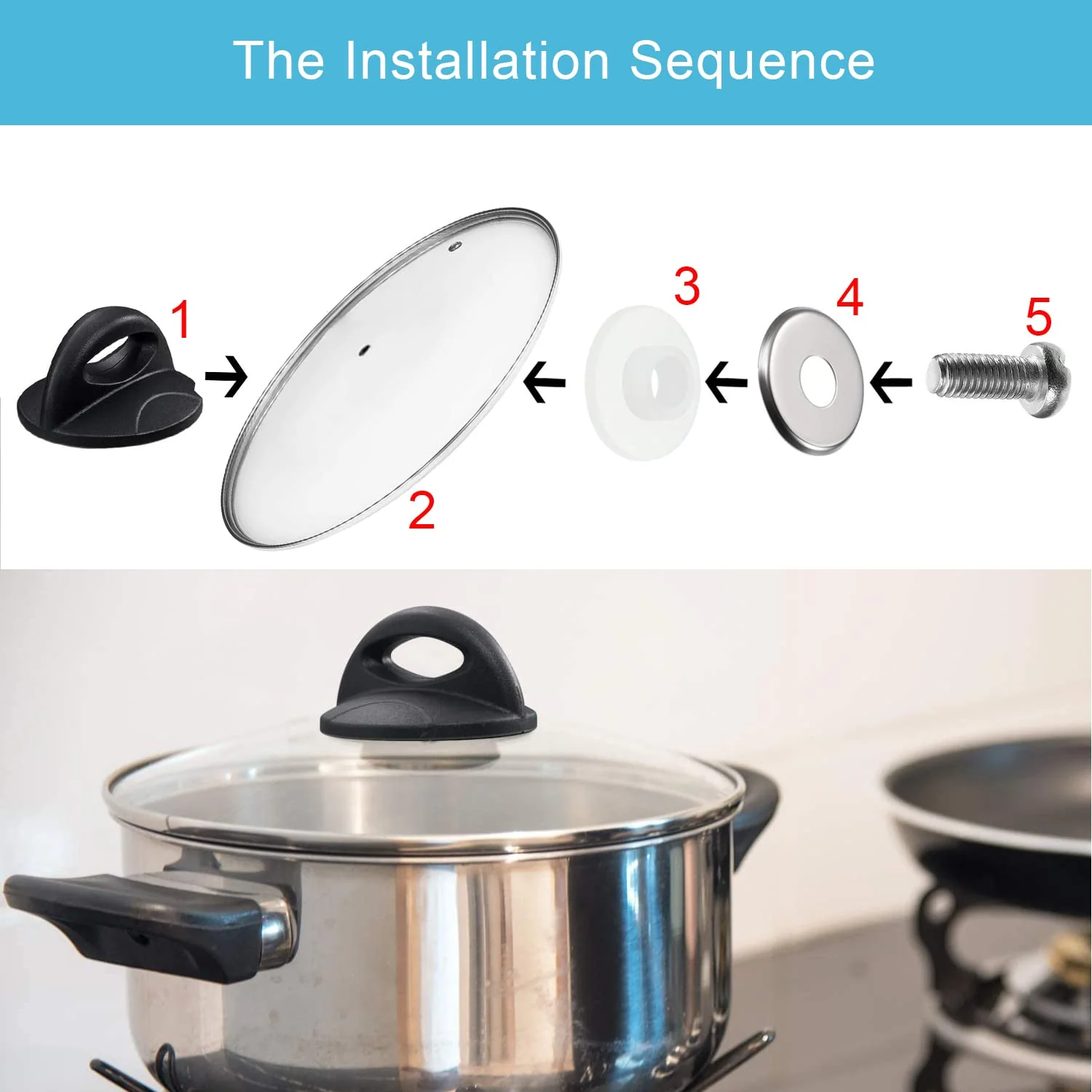 Universal Pot Lid handle Compatible with rival Crockpot Lids, Pan Lid Replacement Handle, rival crockpot replacement parts, Heat Resistant Pot Knob for Glass, Easy Grip Lid Handle (2 Pack) - Image 5