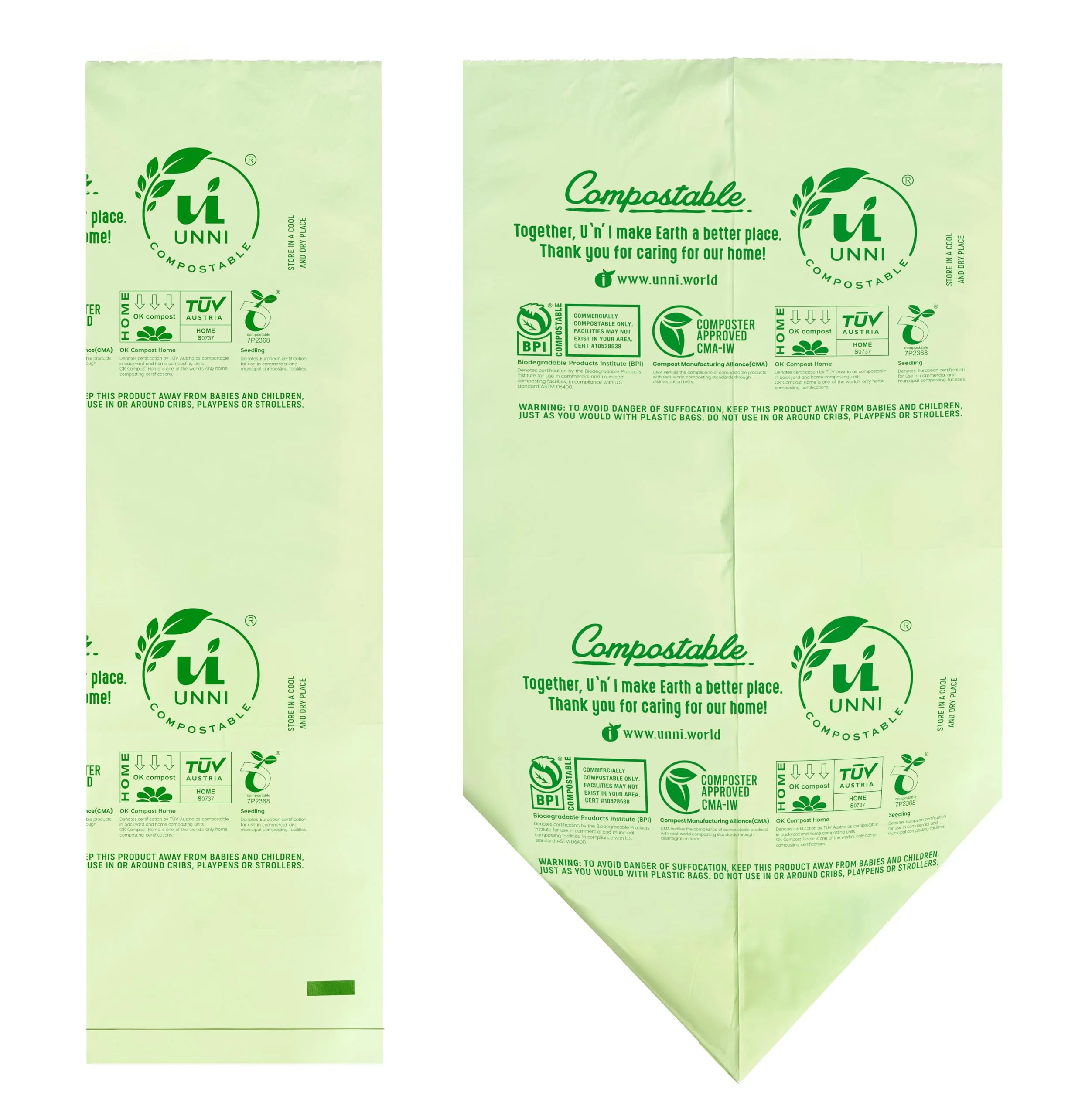 UNNI Compostable Liner Bags, 2.6 Gallon, 9.84 Liter, Extra Thick 0.71 Mil, 600 Count, Small Kitchen Food Scrap Waste Bags, ASTM D6400, US BPI, CMA and Europe OK compost HOME Certified, San Francisco - Image 5