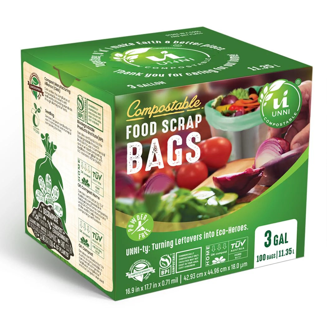UNNI Compostable Liner Bags, 3 Gallon, 11.35 Liter, 200 Count, Extra Thick 0.71 Mil, Small Kitchen Food Scrap Waste Bags, ASTM D6400, US BPI, CMA and Europe OK compost HOME Certified, San Francisco - Image 2