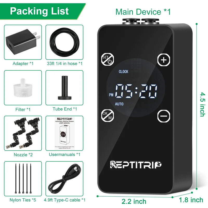 Updated Reptile Mister – Humidifier for Tanks, Amphibians, and Rainforest Plants with Timer and Manual Spray Functions - Image 5