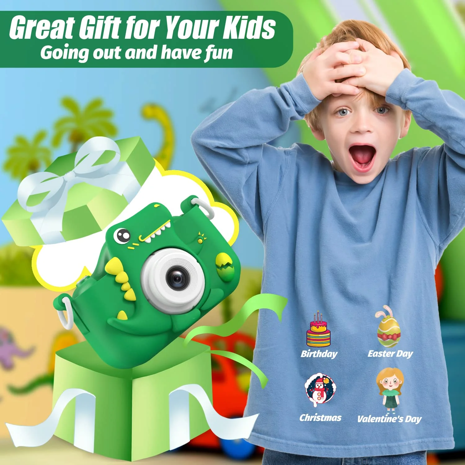 Upgrade Dinosaur Kids Camera, Christmas Birthday Gifts for Girls Boys 3-12, 1080P HD Selfie Digital Video Camera for Toddlers, Cute Portable Little Girls Boys Gifts Toys for 3 4 5 6 7 8 9 Years Old - Image 4