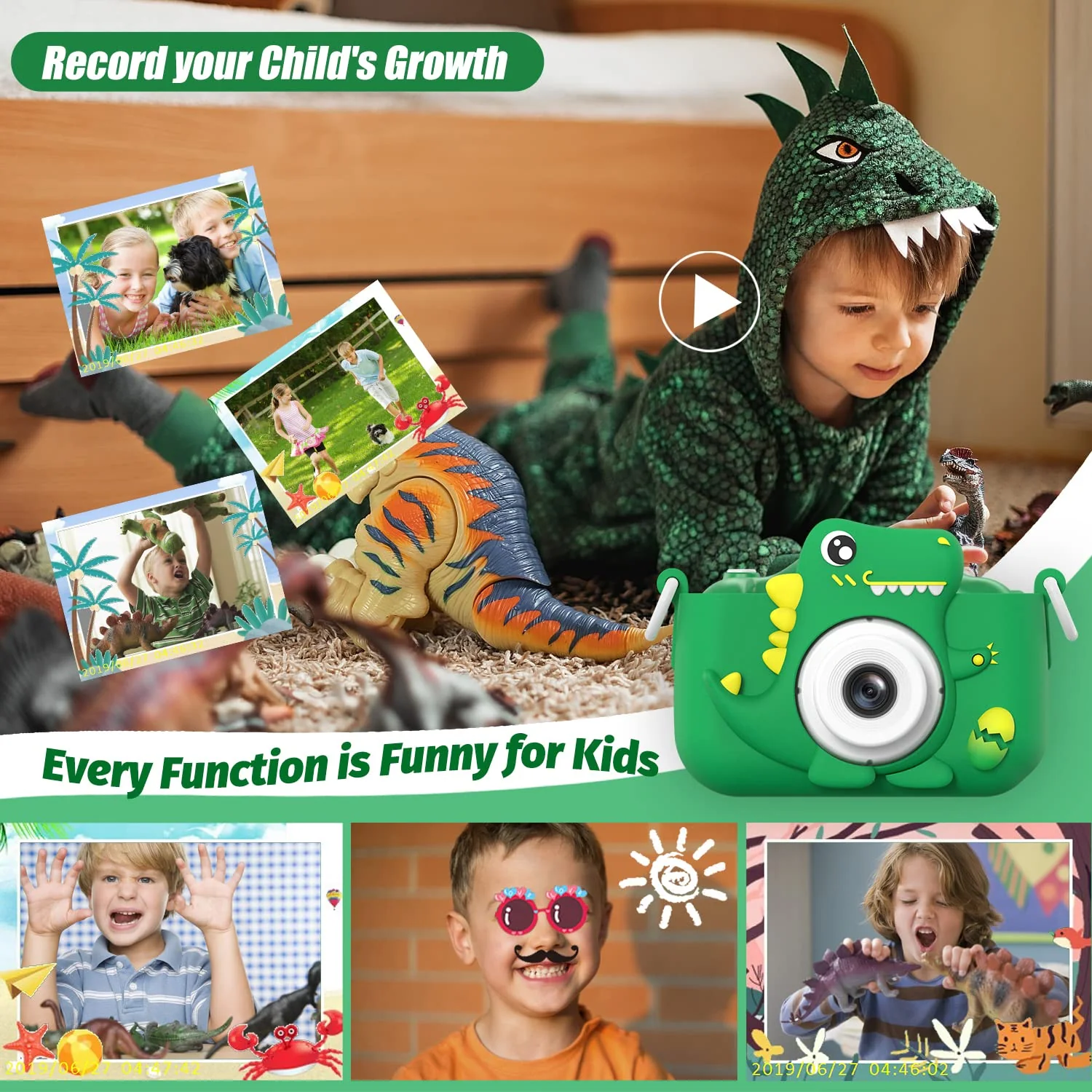 Upgrade Dinosaur Kids Camera, Christmas Birthday Gifts for Girls Boys 3-12, 1080P HD Selfie Digital Video Camera for Toddlers, Cute Portable Little Girls Boys Gifts Toys for 3 4 5 6 7 8 9 Years Old - Image 7