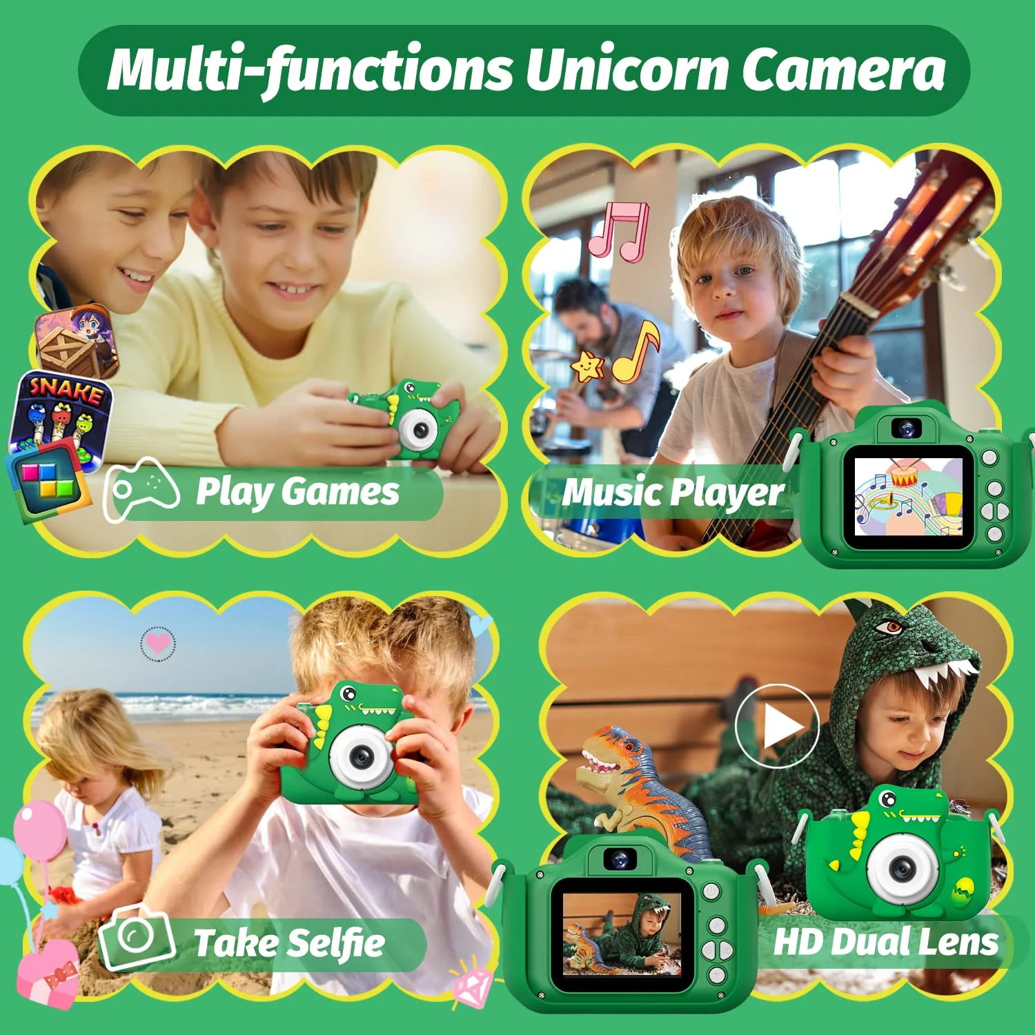Upgrade Dinosaur Kids Camera, Christmas Birthday Gifts for Girls Boys 3-12, 1080P HD Selfie Digital Video Camera for Toddlers, Cute Portable Little Girls Boys Gifts Toys for 3 4 5 6 7 8 9 Years Old - Image 8
