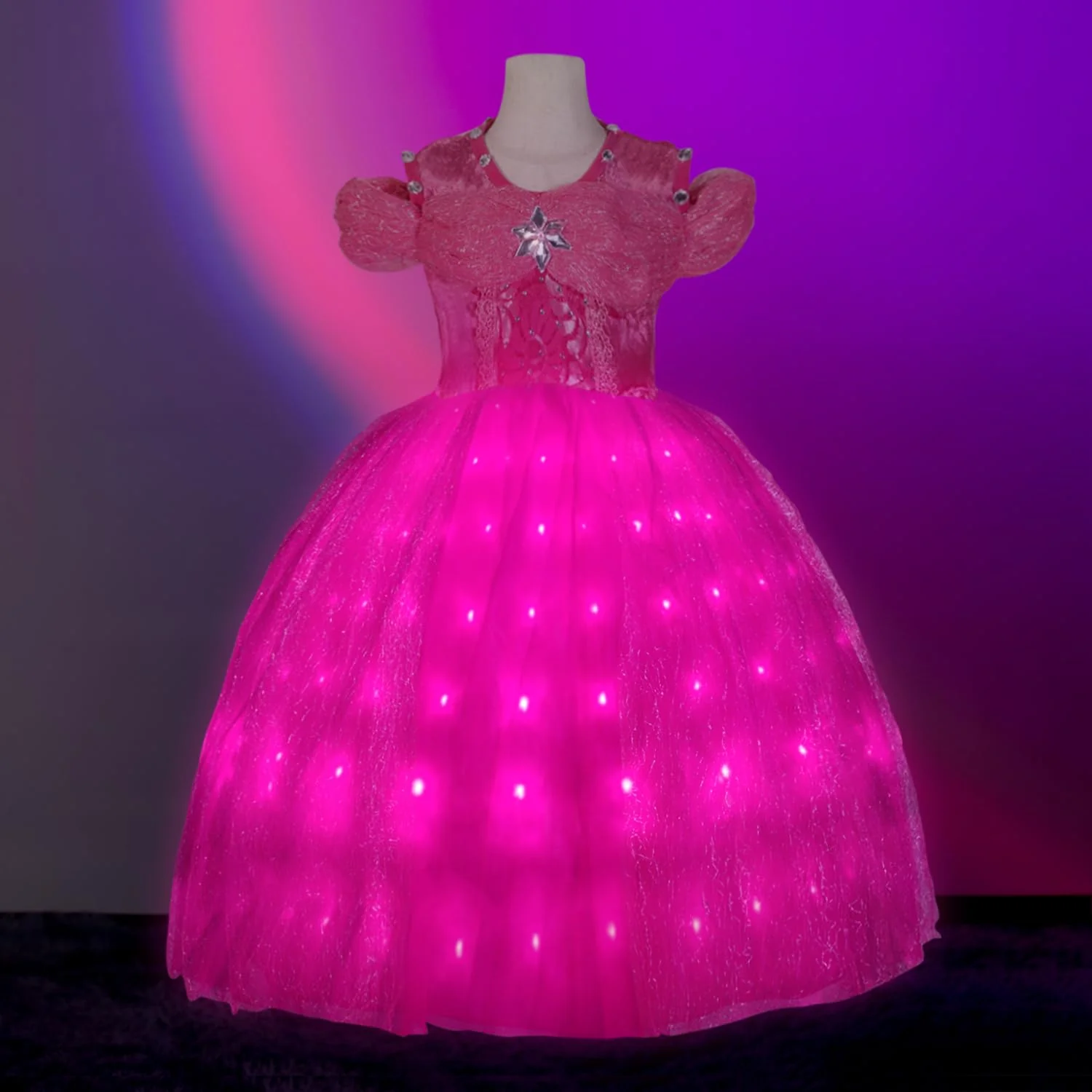 UPORPOR Light Up Pink Princess Dresses for Girls Halloween Costumes Dressing Up Clothes for Little Girl Kids Party Christmas, 130 - Image 2