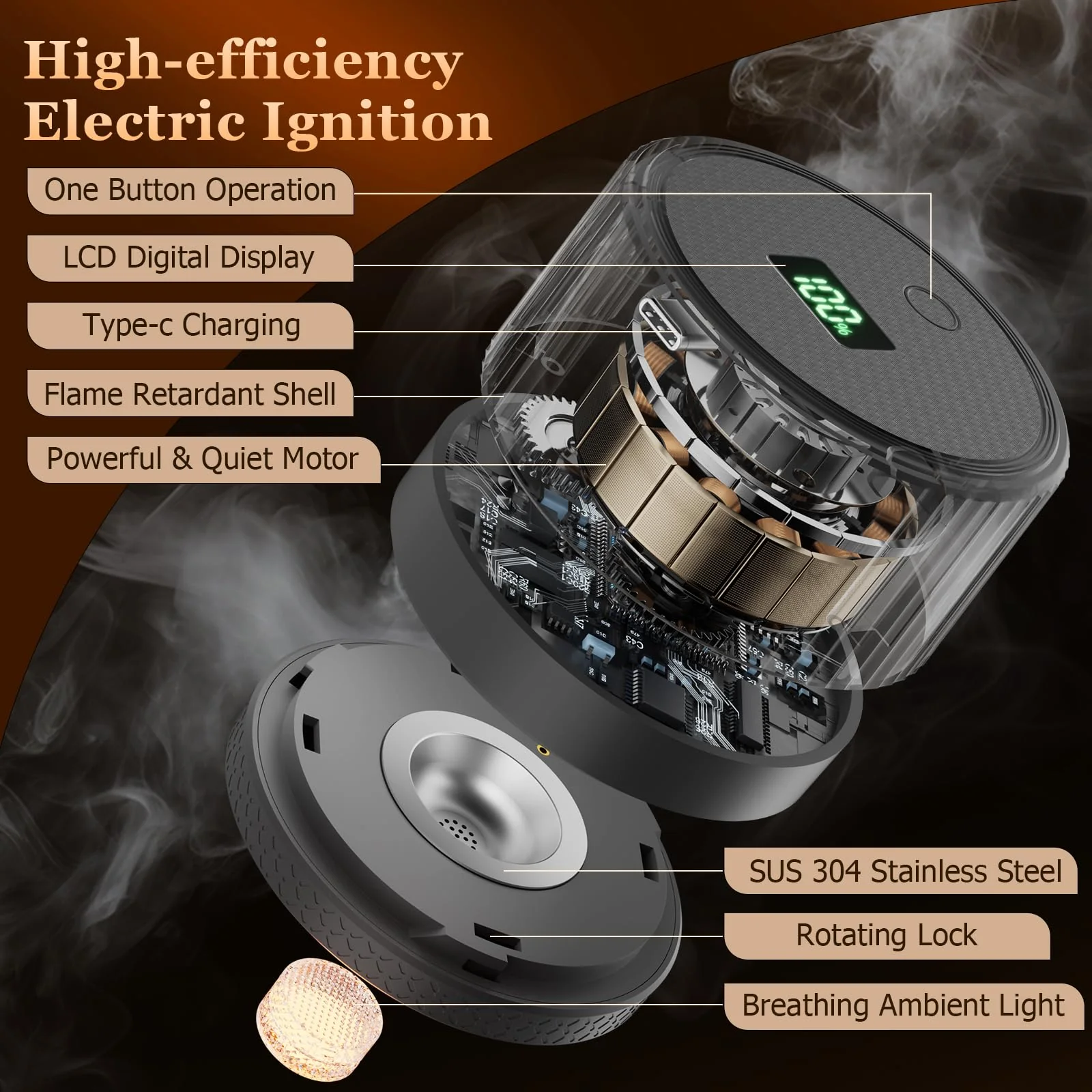 UPSPORT Electric Whiskey Smoker Kit with 4 Light Modes, Rechargeable Cocktail Smoker, 6 Wood Chips, No Butane Required, Christmas/Birthday Gifts for Men, Dad, Husband - Image 3