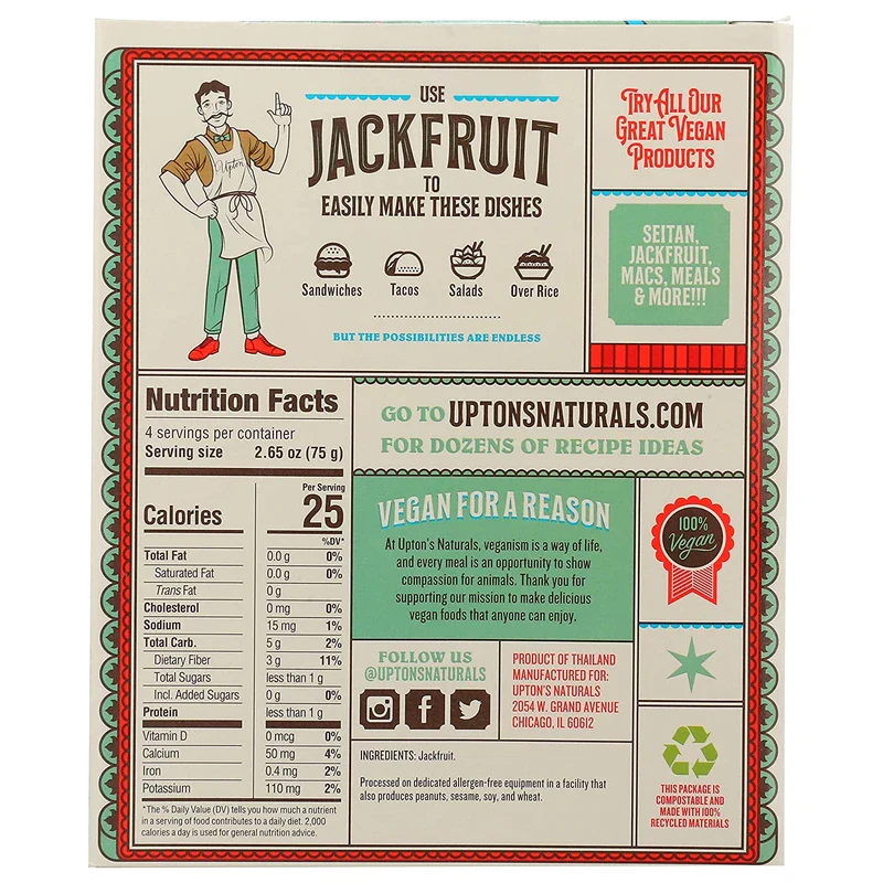 Upton’s Naturals Jackfruit - 10.6 oz boxes (Pack of 10) (Original) - Image 2