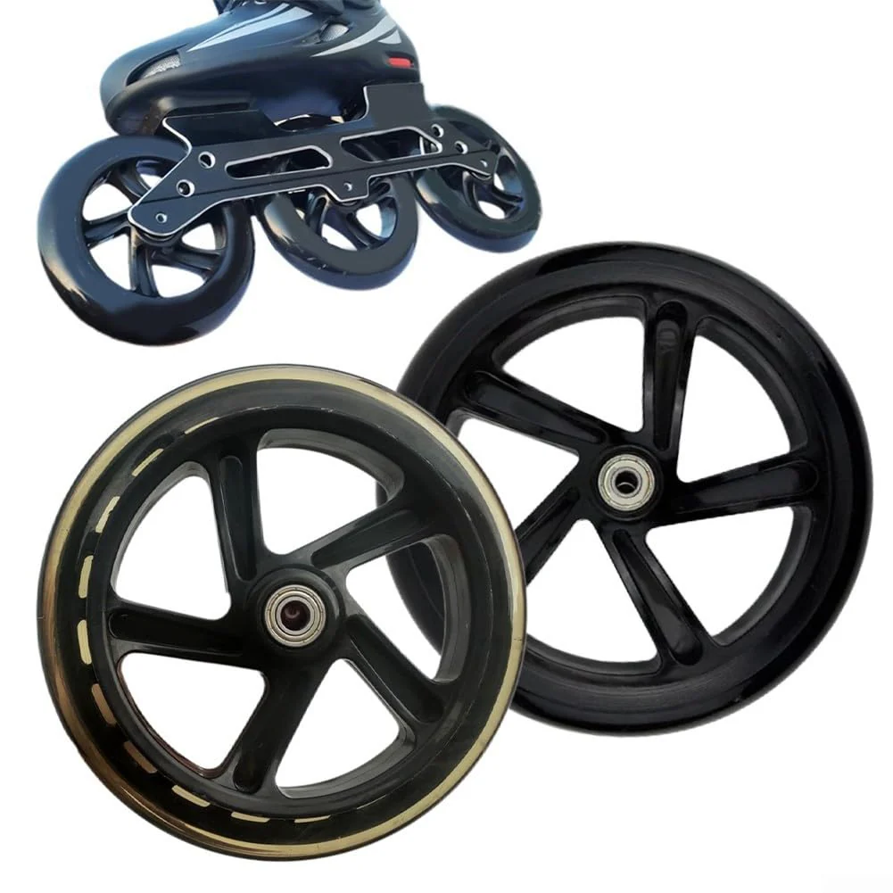 URPIZY Pack of 2 Scooter Tyres Replacement Tyres, 125mm - 200mm Scooter Wheels Pu City Scooter Wheels with Bearings, Skates Wagon Cart Trolley Wheel(180mm*30mm Black) - Image 5
