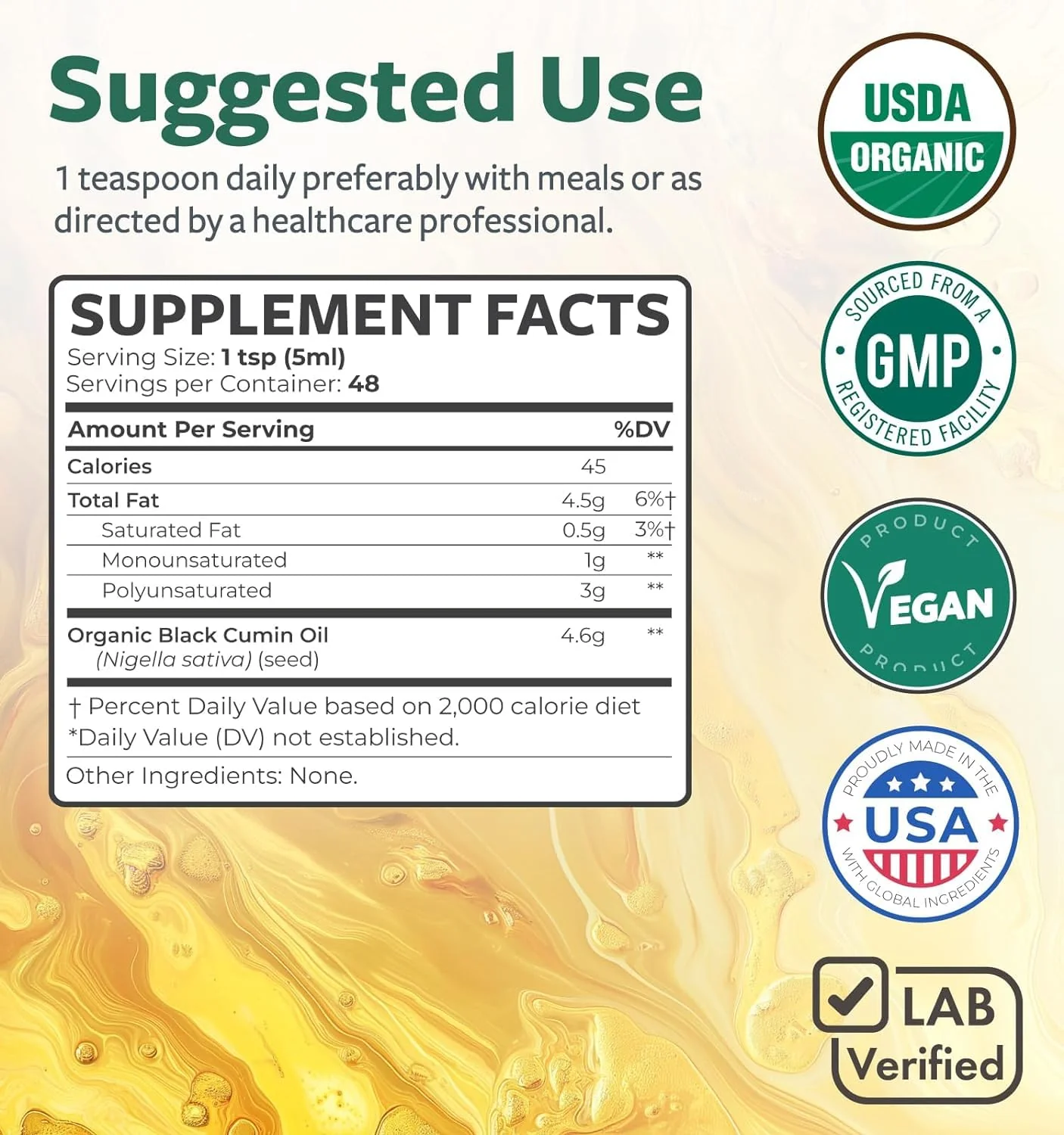 USDA Organic Black Cumin Seed Oil Liquid (8 fl oz) Premium Cold-Pressed Nigella Sativa Producing Pure - Antioxidant Supplement - Vegan, Gluten-Free, & Non-GMO (No Pills or Capsules) - Image 6