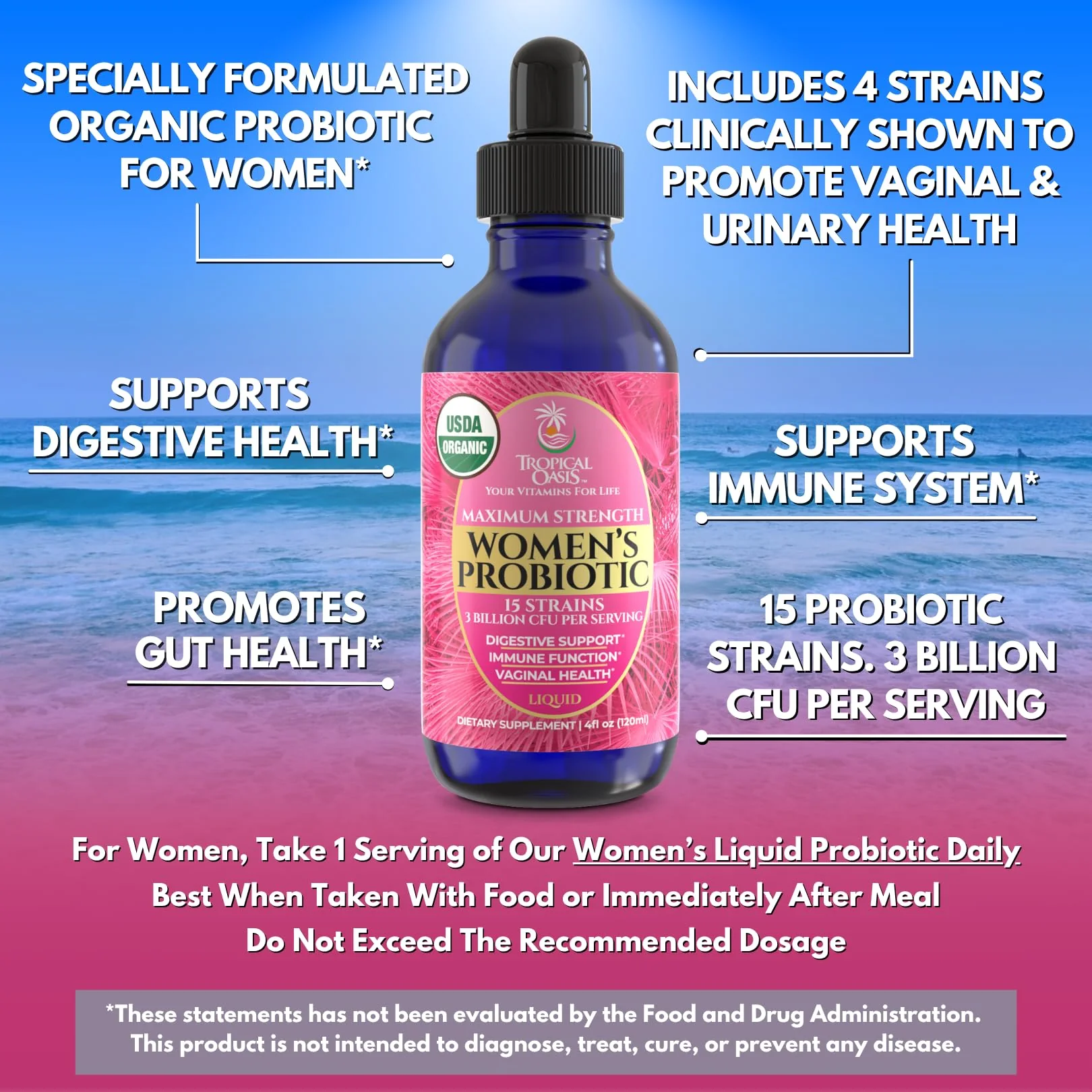 USDA Organic Liquid Probiotic for Women | PH Balance, UT, & Feminine Health | Digestive Support, Immune & Gut Health | 15 Clinically Studied Strains | 98% Absorption | Vegan, Non-GMO | 40 Servings - Image 5