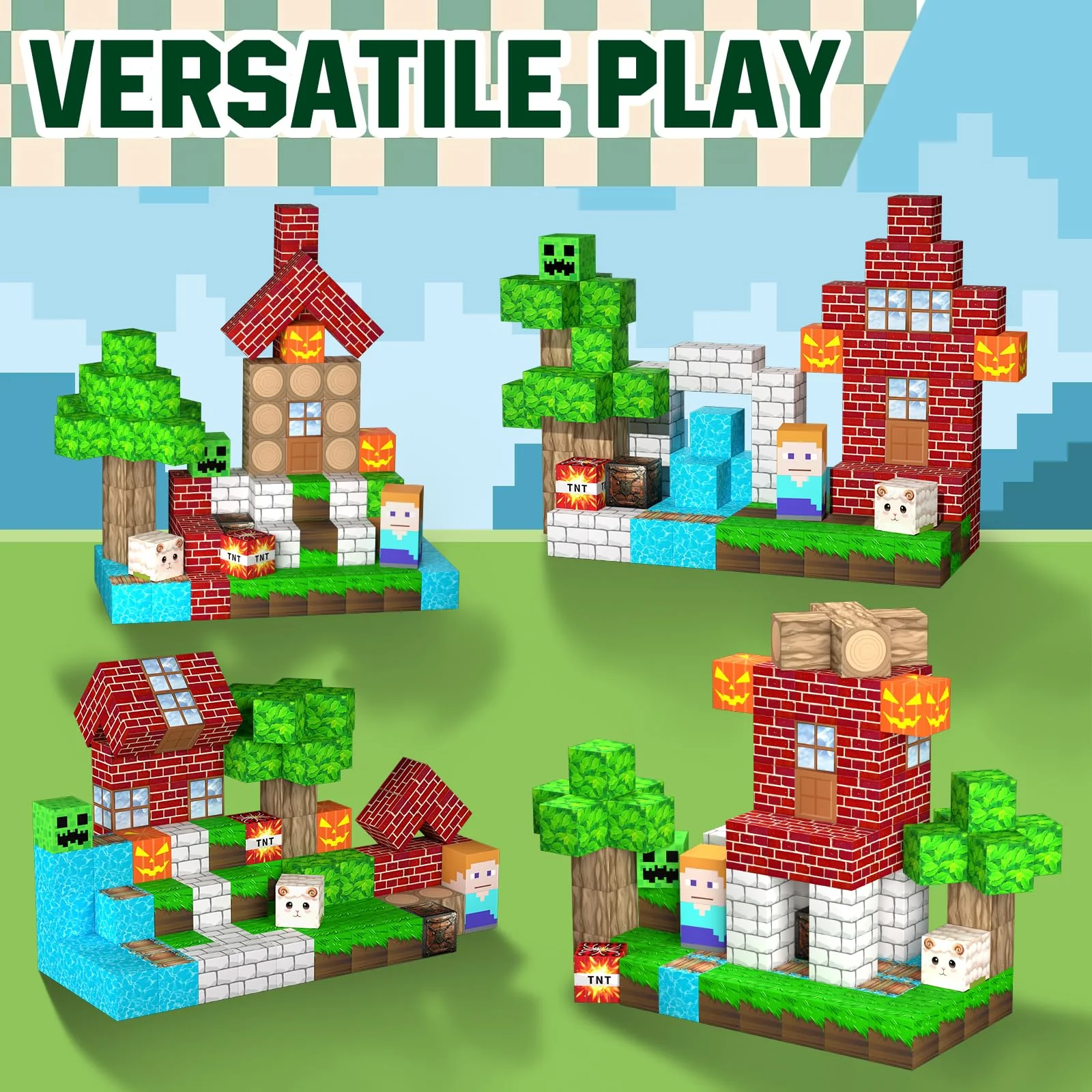 Uucoco 100PCS Magnetic Blocks - Grassland Magnetic Building Blocks Set, Magnetic Tiles STEM Sensory Outdoor Toys, Build Forest World Cubes Set for 3+ Year Old Boys&Girls, Christmas Birthday Gift - Image 6