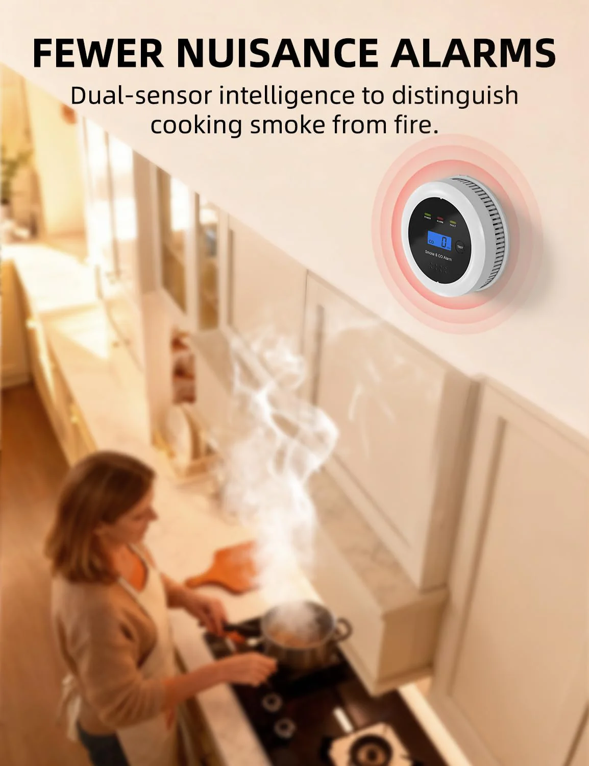 UxmCruxial Smoke Detector Carbon Monoxide Detector Combo, 2 in 1 Smoke and Carbon Monoxide Alarm with Display 85dB Alarm Replaceable Battery Fire Alarm CO Detector for Kitchen,Office - Image 8