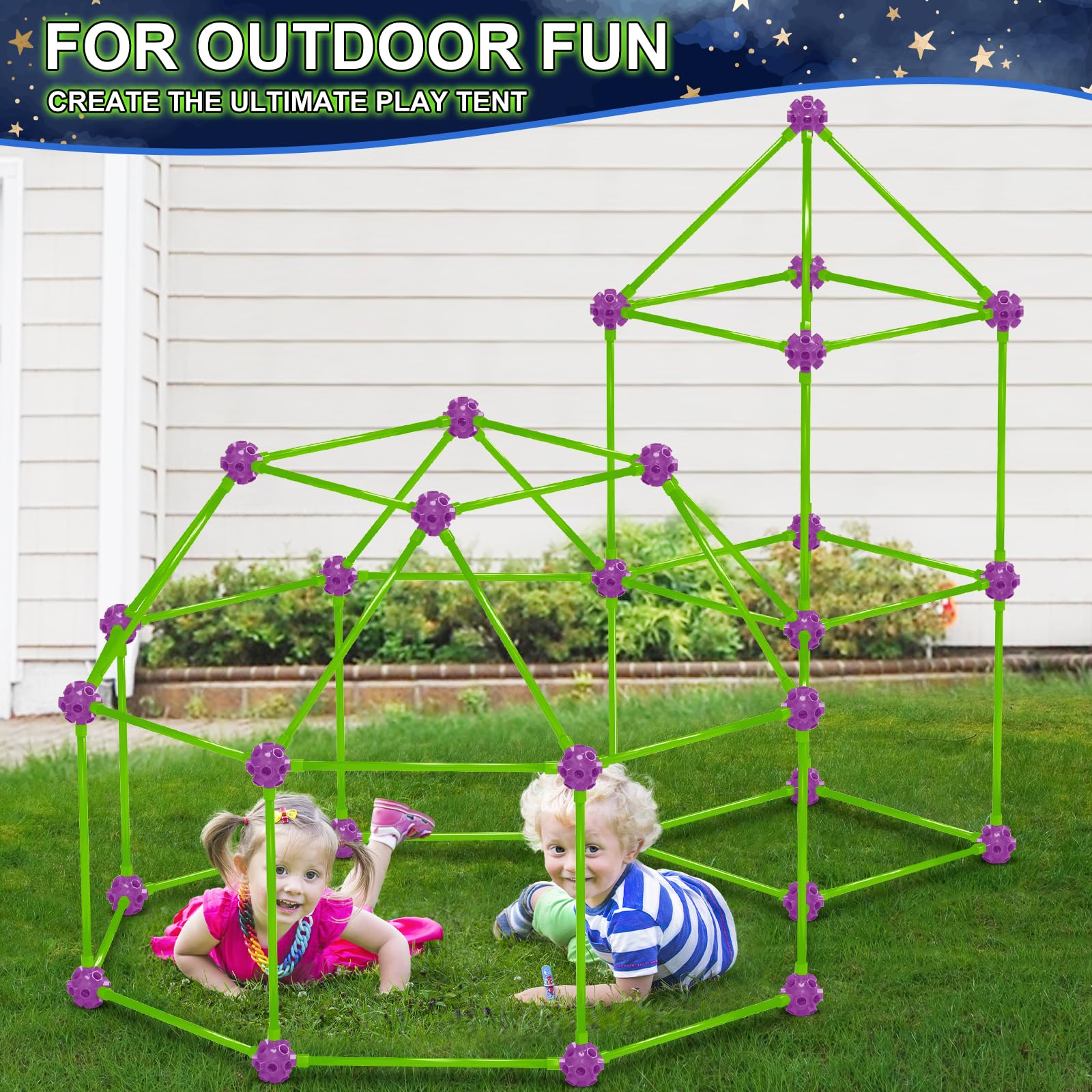 V-Opitos 140 Pack Glow in The Dart Fort Building Kits for Kids Age 4, 5, 6, 7, 8+ Years Old, STEM Building Toys for DIY Castles, Tunnels, Ideal Christmas, Birthday Gifts for Boys & Girls - Image 2