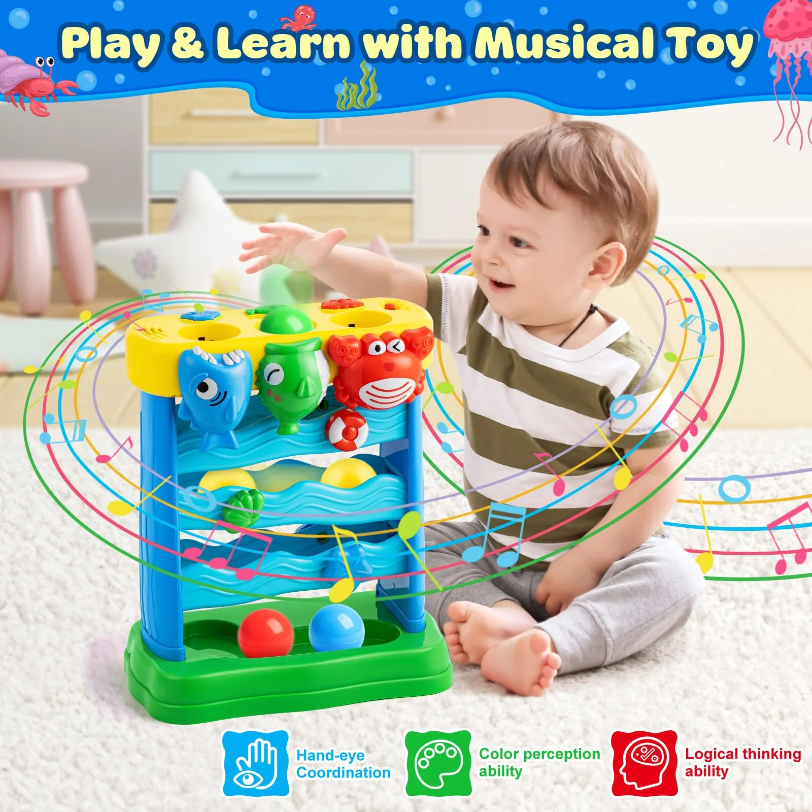 V-Opitos Musical Toys for 1, 2 Years Old Boys & Girls, Feeding Interactive Toys for Baby 12-18 Months, Montessori Education Toys, Perfect Toddler Christmas Birthday Gifts - Image 5