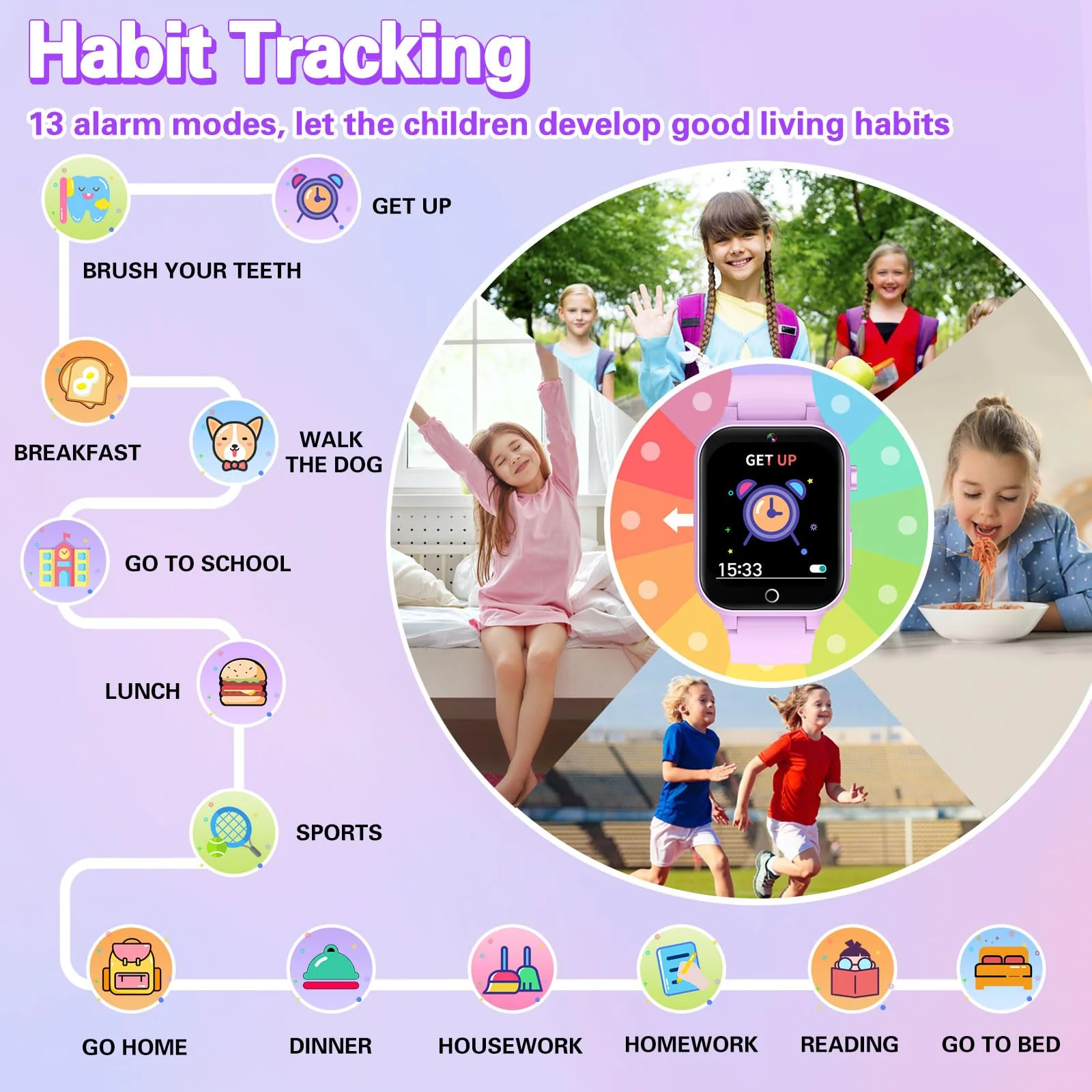 Vakzovy Kids Smart Watch Girls Gift for Girls Age 6-12, HD Touchscreen Kids Watch with 26 Games Camera Video Music Player Pedometer Educational Toys Christmas Birthday Gifts 5 6 7 8 9 10 Year Old - Image 7