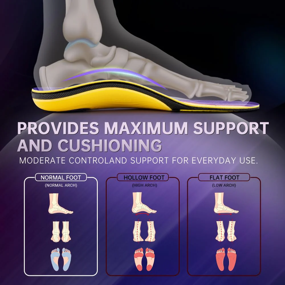 VALSOLE Plantar Fasciitis Insoles for Men Women - 220+lbs Heavy Duty Support Pain Relief Orthotics - High Arch Insoles - for Flat Feet - Metatarsalgia - Arch Pain - Heel Pain - Work Boot Shoe Insole - Image 4