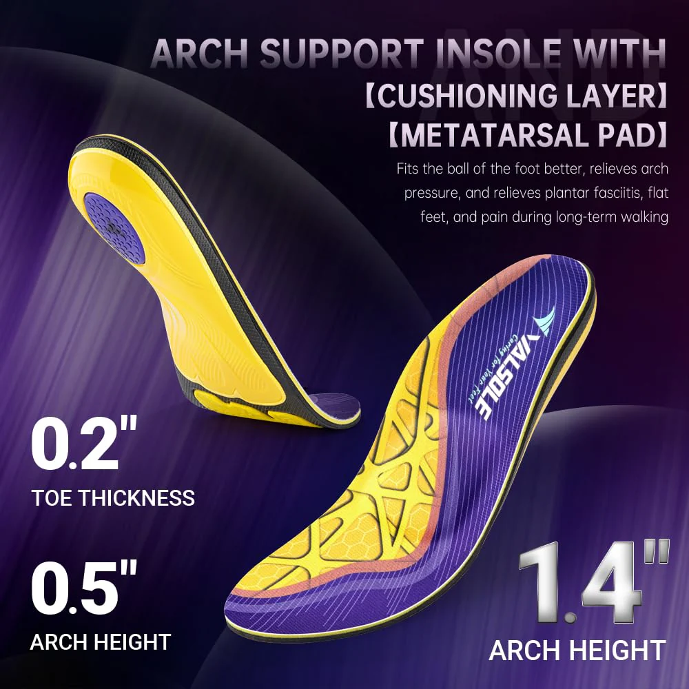 VALSOLE Plantar Fasciitis Insoles for Men Women - 220+lbs Heavy Duty Support Pain Relief Orthotics - High Arch Insoles - for Flat Feet - Metatarsalgia - Arch Pain - Work Boot Shoe Insole(302mm) - Image 3