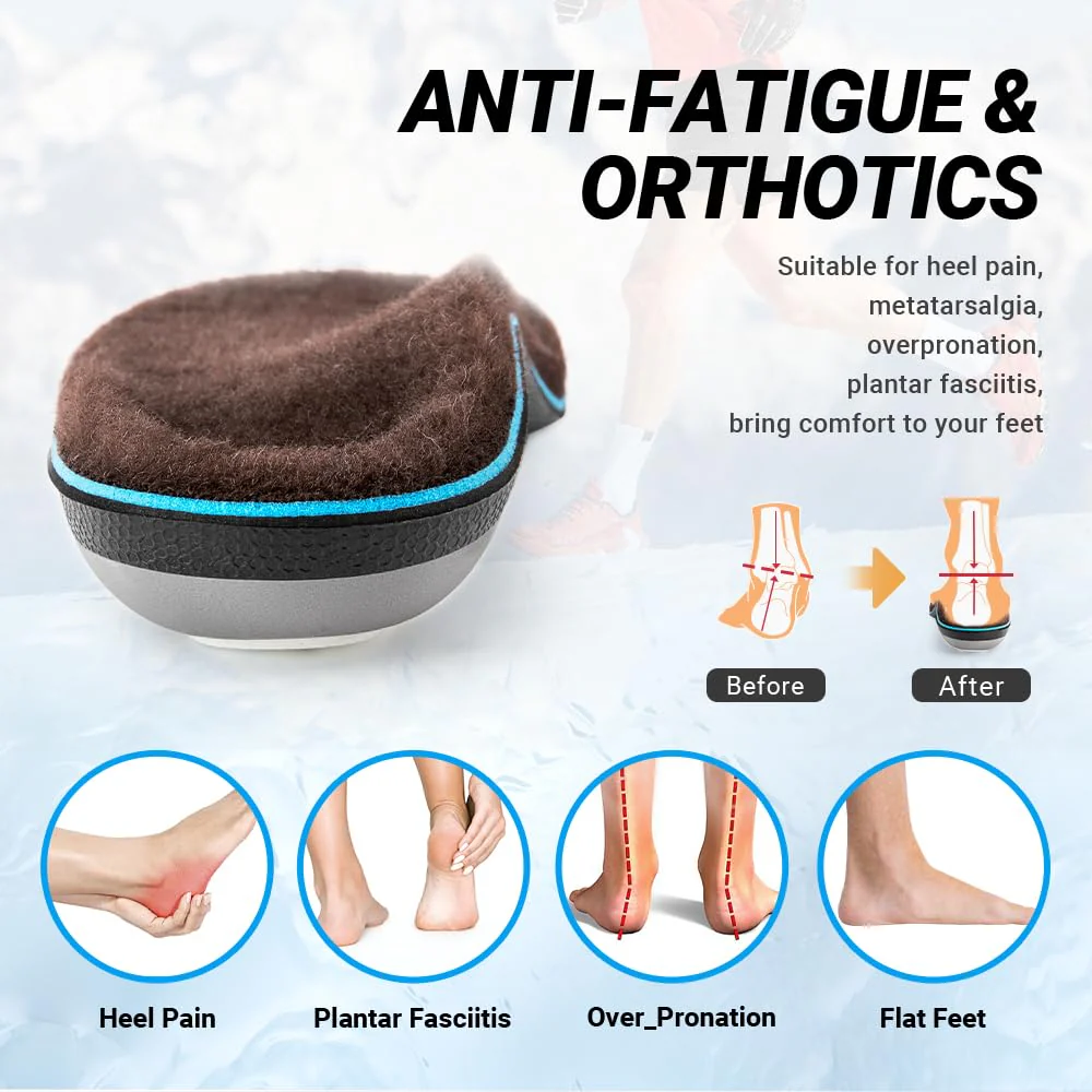 VALSOLE Winter Thermal Wool Insoles,Heavy Duty Support Pain Relief Orthotics Plantar Fasciitis High Arch Support Insoles,for Men Women Work Boot Shoe Insole Warm Insoles (Brown) - Image 5