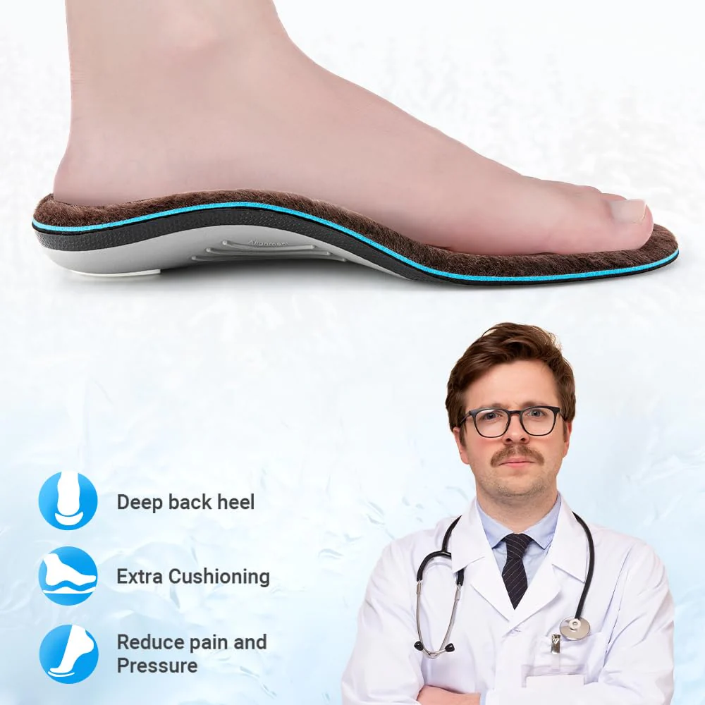 VALSOLE Winter Thermal Wool Insoles,Heavy Duty Support Pain Relief Orthotics Plantar Fasciitis High Arch Support Insoles,for Men Women Work Boot Shoe Insole Warm Insoles (Brown) - Image 6