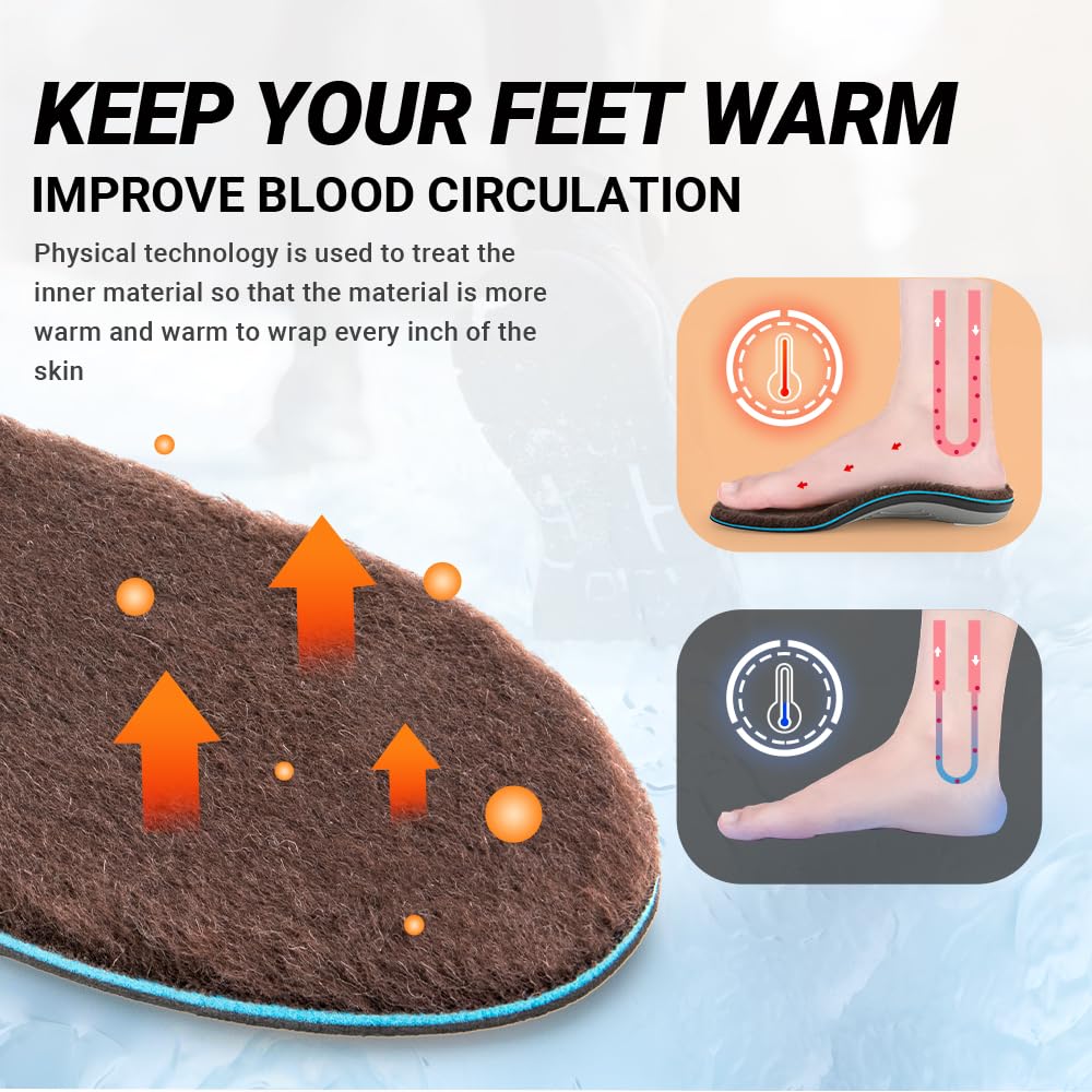 VALSOLE Winter Thermal Wool Insoles,Heavy Duty Support Pain Relief Orthotics Plantar Fasciitis High Arch Support Insoles,for Men Women Work Boot Shoe Insole Warm Insoles (Brown) - Image 4