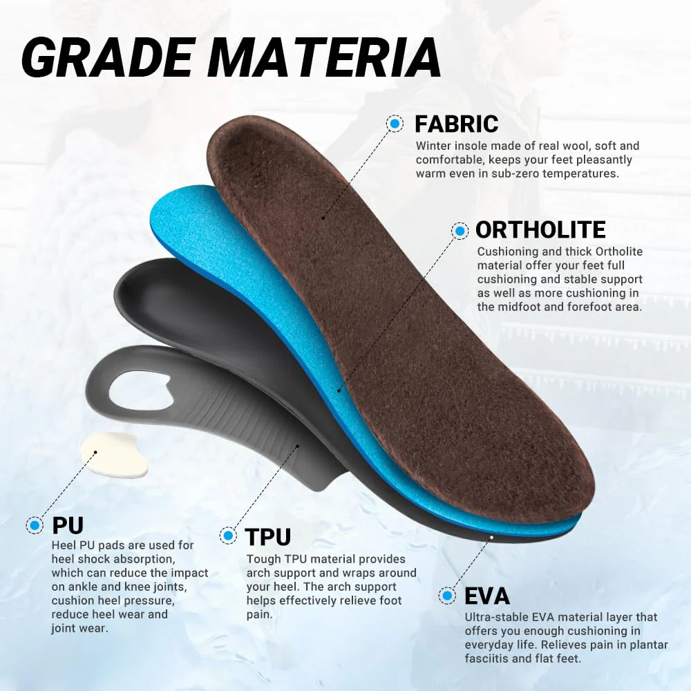 VALSOLE Winter Thermal Wool Insoles,Heavy Duty Support Pain Relief Orthotics Plantar Fasciitis High Arch Support Insoles,for Men Women Work Boot Shoe Insole Warm Insoles (Brown) - Image 7