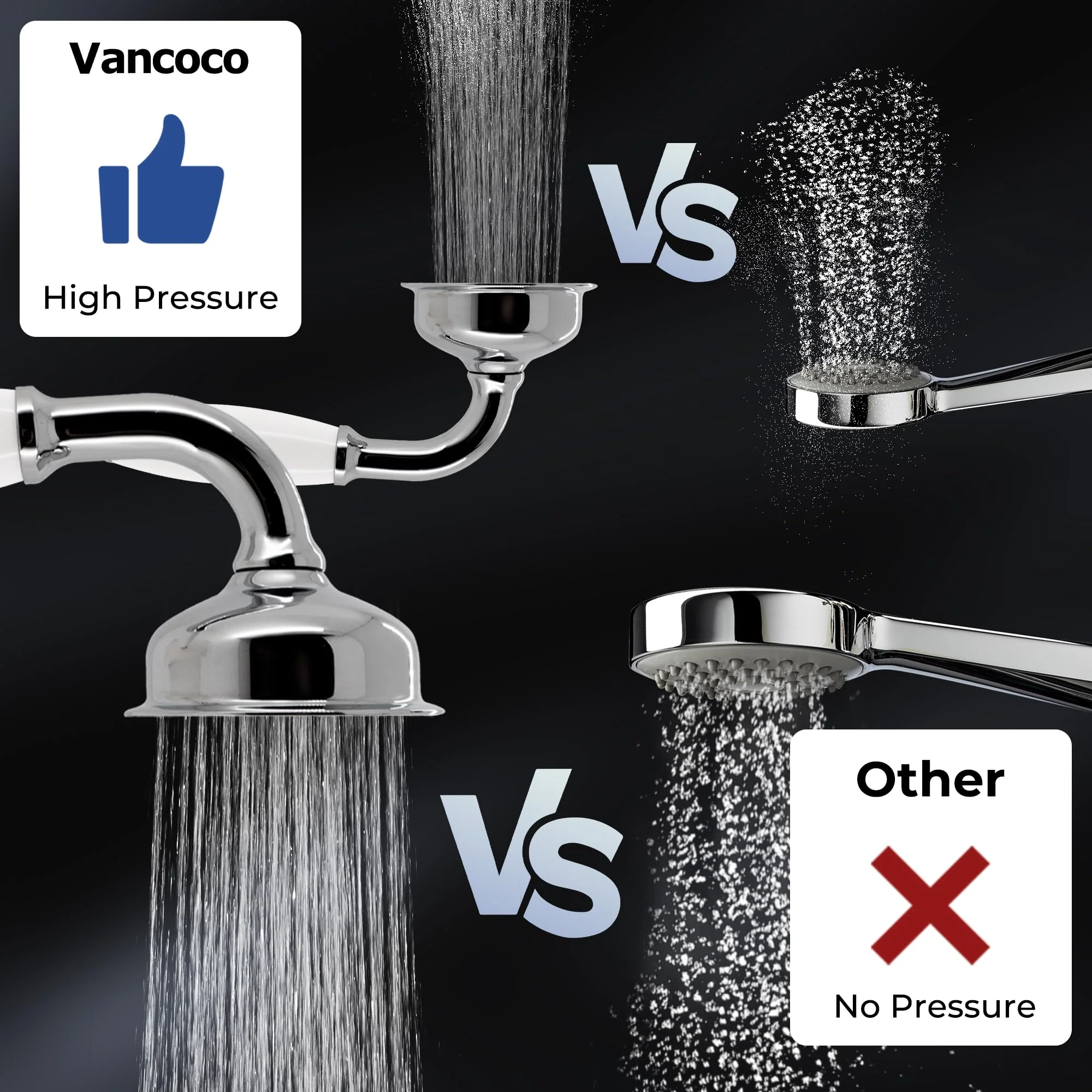 Vancoco Classic Handheld Shower Head - Universal Traditional Ceramic Handle High Pressure Brass Chrome Finish - Image 5