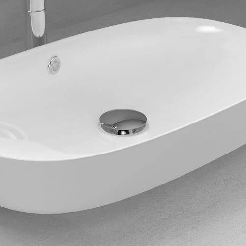 VANCOCO Drain Set Washbasin with Overflow (chrome), Washbasin Drain with Replacement Seal, Push Open Drain Valve, Brass - Image 2