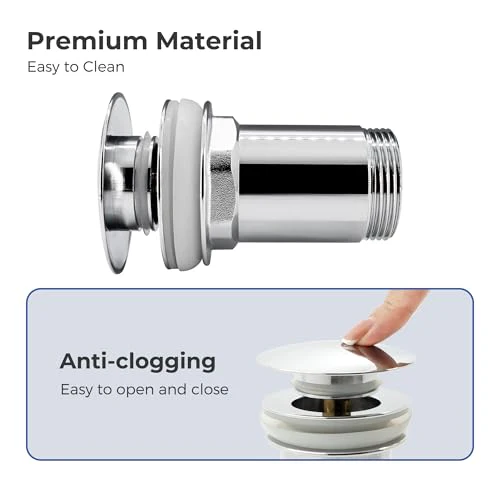 VANCOCO Drain Set Washbasin with Overflow (chrome), Washbasin Drain with Replacement Seal, Push Open Drain Valve, Brass - Image 5