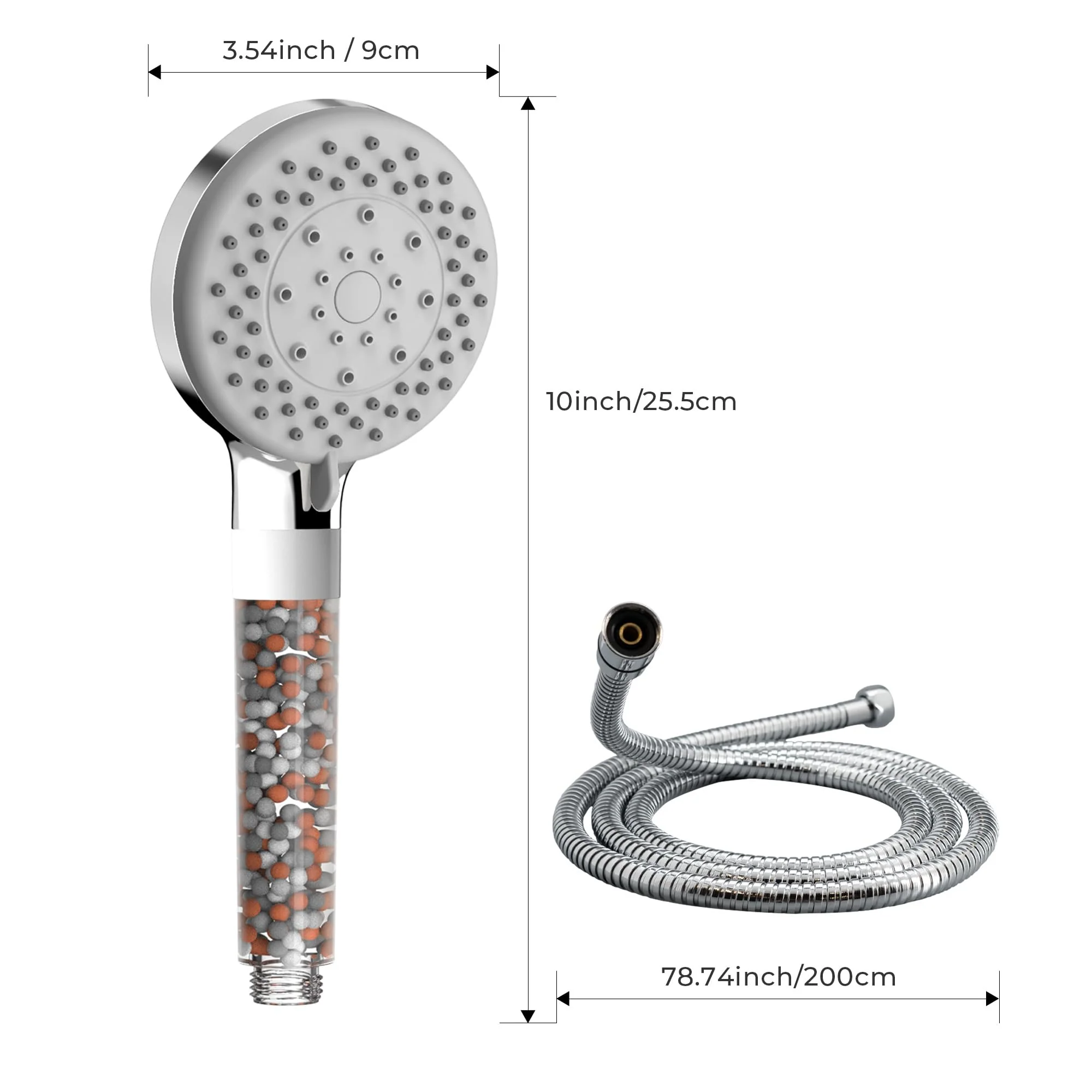 VANCOCO Handheld Shower Head with 2m Hose and Filter 5 Spray Modes Bathroom Showerhead Water Saving Universal Bath Shower Head (Chrome) - Image 5