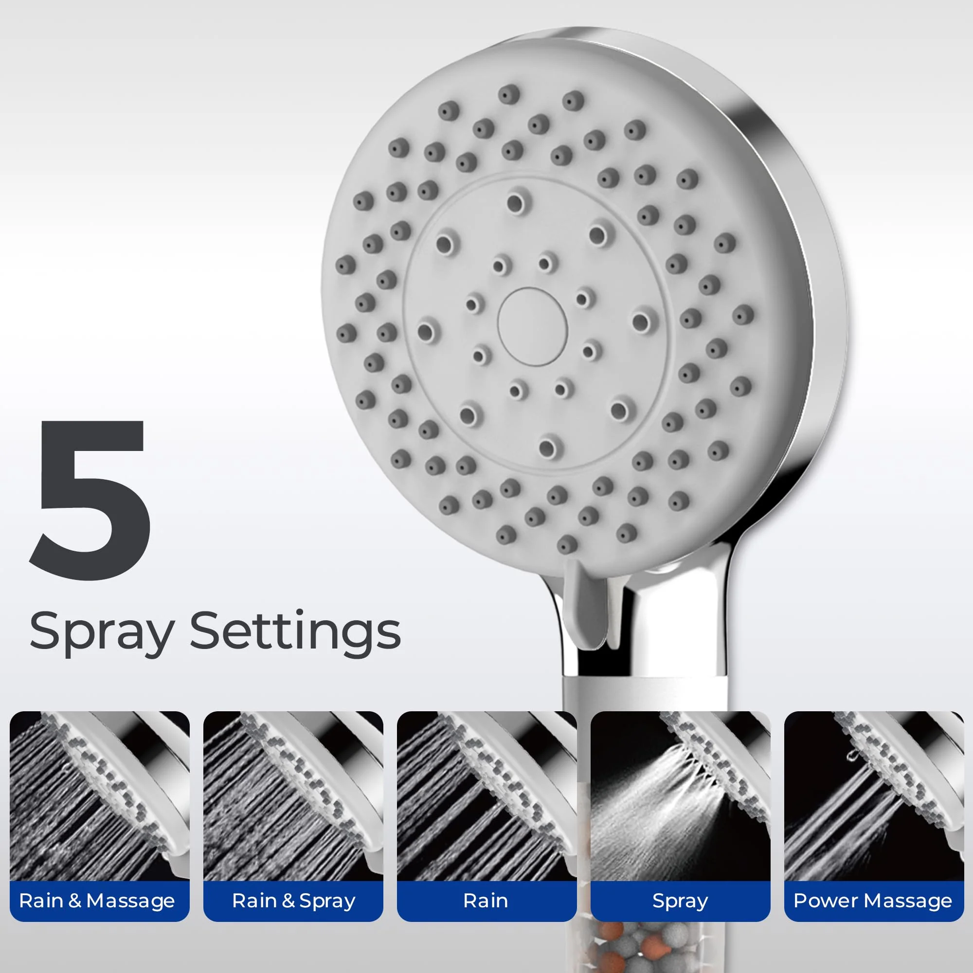 VANCOCO Handheld Shower Head with Filter 5 Spray Modes Bathroom Showerhead Water Saving Universal Bath Shower Head Only (Chrome) - Image 7