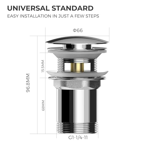 VANCOCO Washbasin Waste Set with Overflow (chrome), Universal Siphon Washbasin with pop-up Waste Valve, Brass Washbasin Waste Set - Image 7