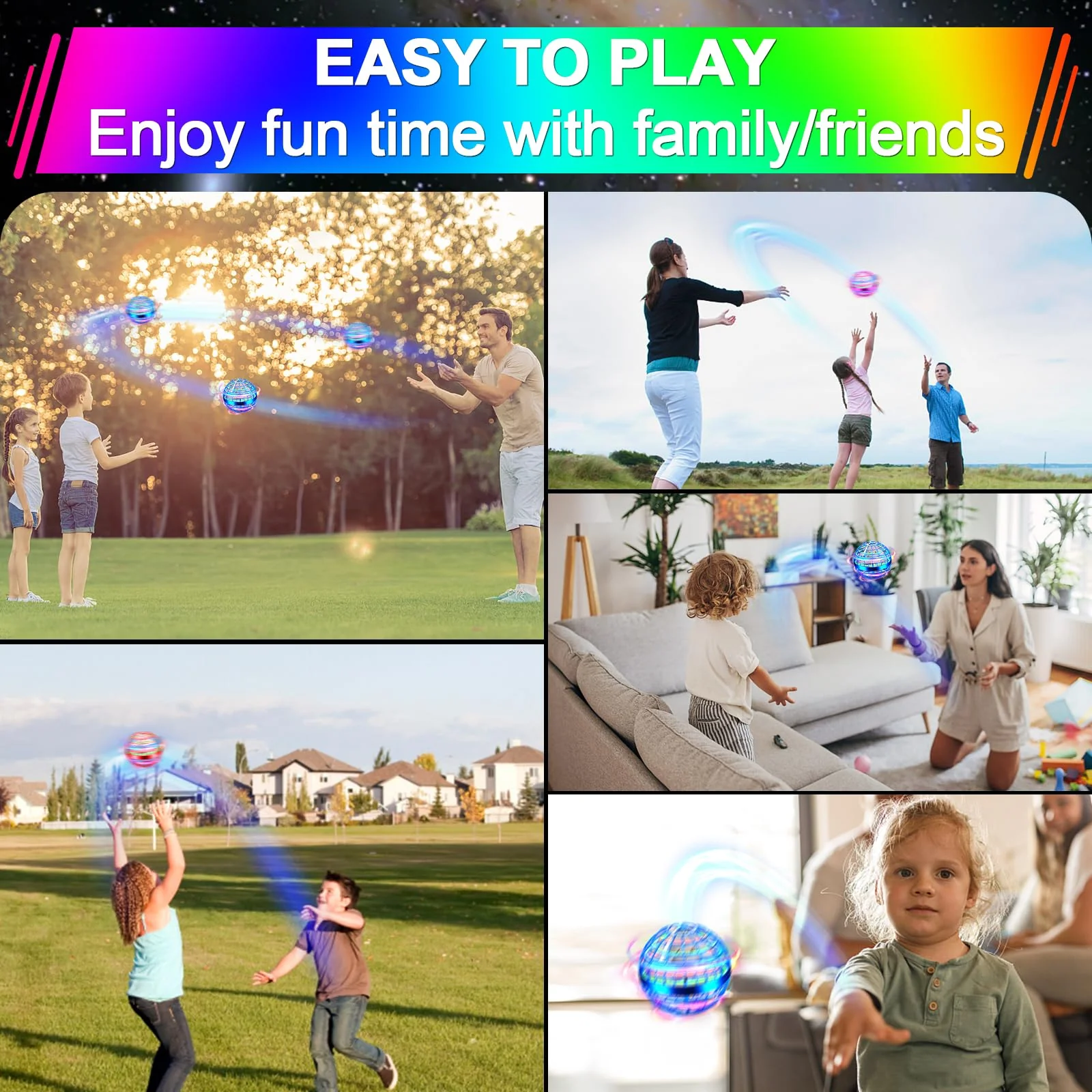 Vantexi Flying Orb Ball Toy, Parachute with LED Light, Magic Hand Controlled Mini Galaxy Hover Ball,Cosmic Globe Boomerang, Cool Christmas Birthday Gift for 6 7 8 9 10+ Year Old Boys Girls-Bright Blue - Image 7